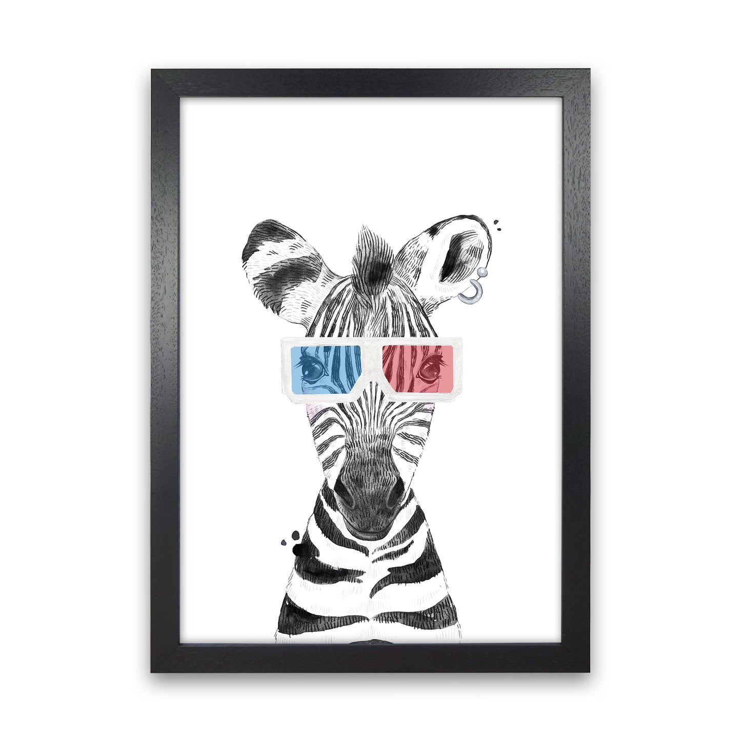 Safari Babies Zebra With Glasses Art Print by Pixy Paper Black Grain