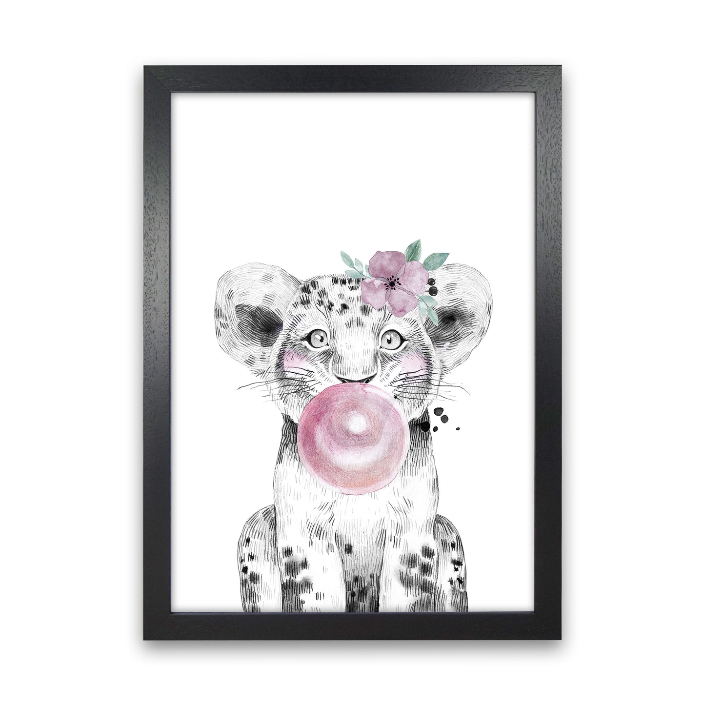 Safari Babies Tiger With Bubble Art Print by Pixy Paper Black Grain