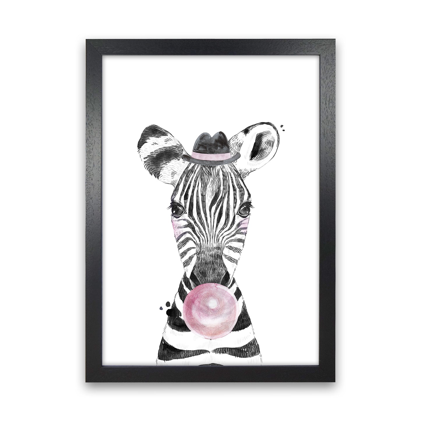Safari Babies Zebra With Bubble Art Print by Pixy Paper Black Grain