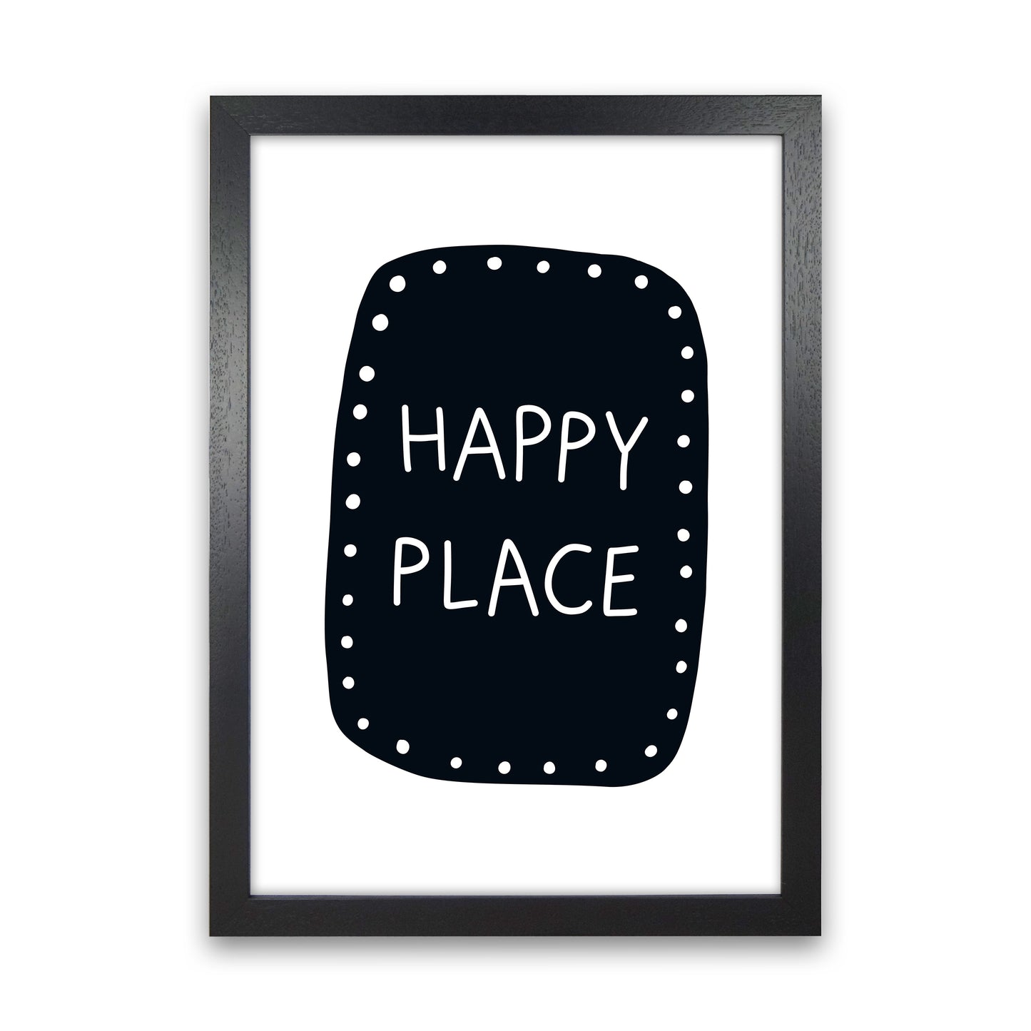 Happy Place Super Scandi Black Art Print by Pixy Paper Black Grain