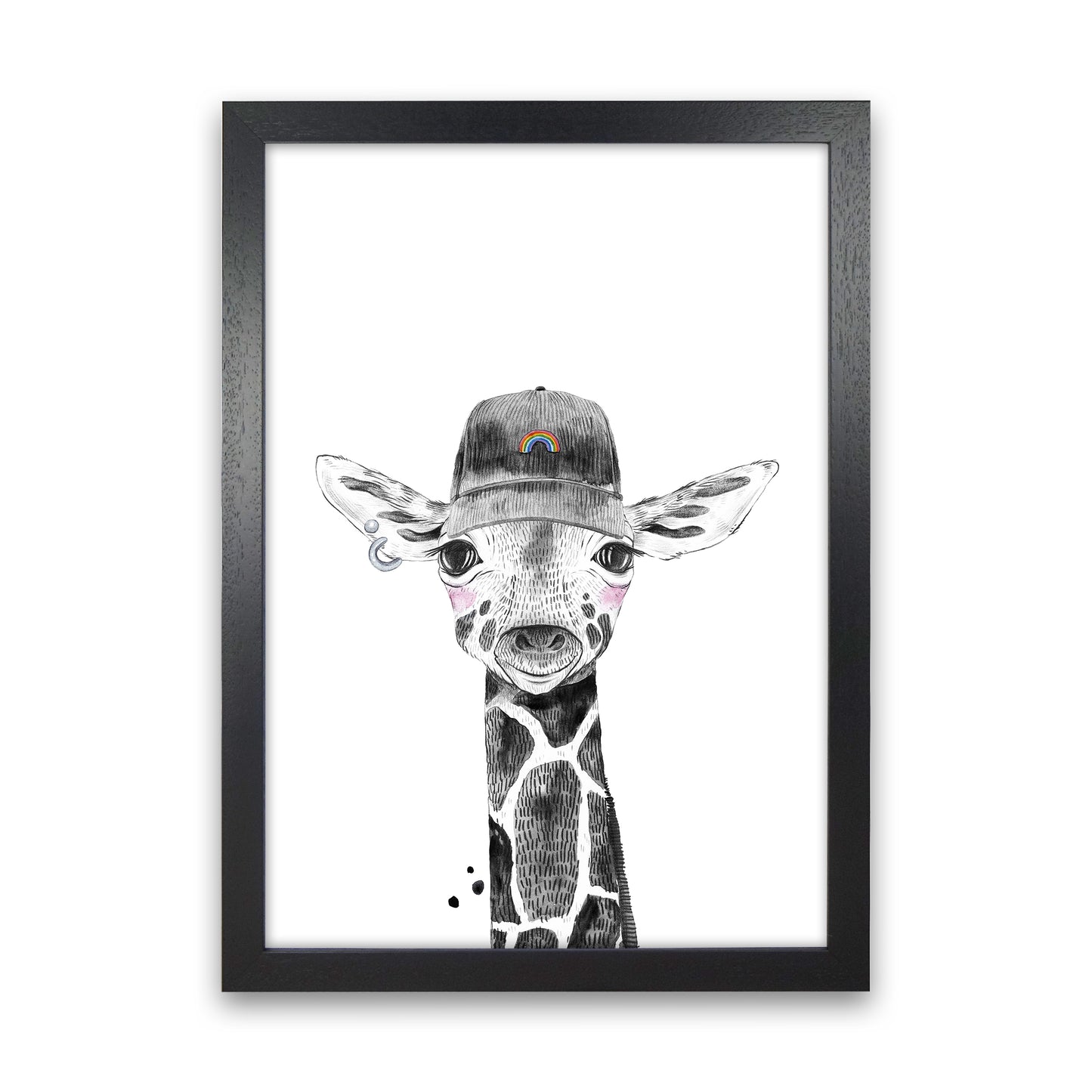 Safari Babies Giraffe With Hat Art Print by Pixy Paper Black Grain