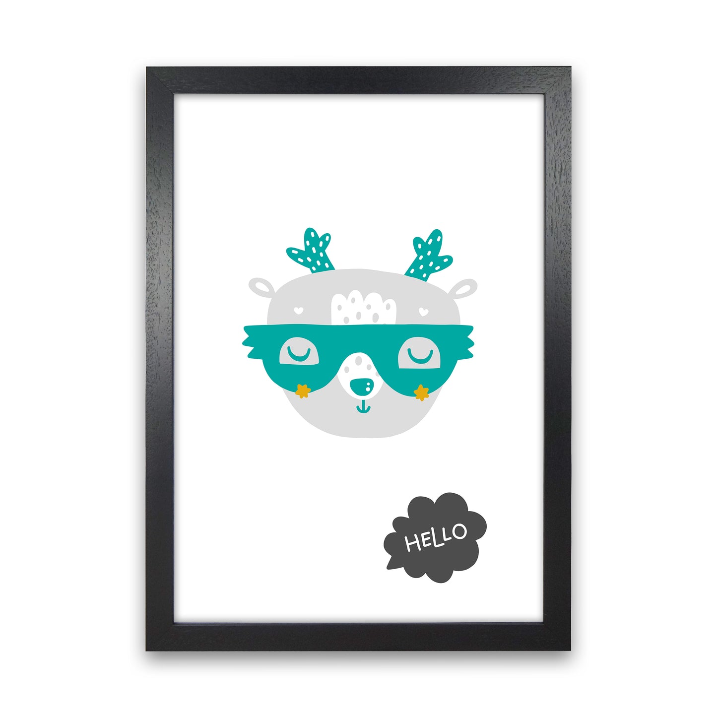 Hello Animal Teal Super Scandi Art Print by Pixy Paper Black Grain