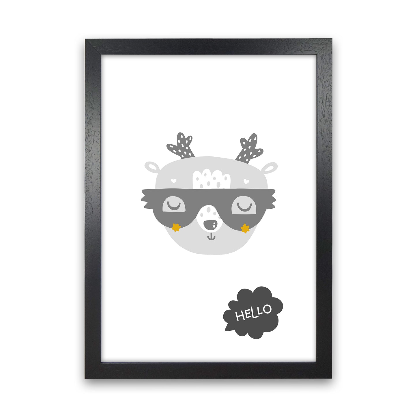 Hello Animal Super Scandi Grey Art Print by Pixy Paper Black Grain