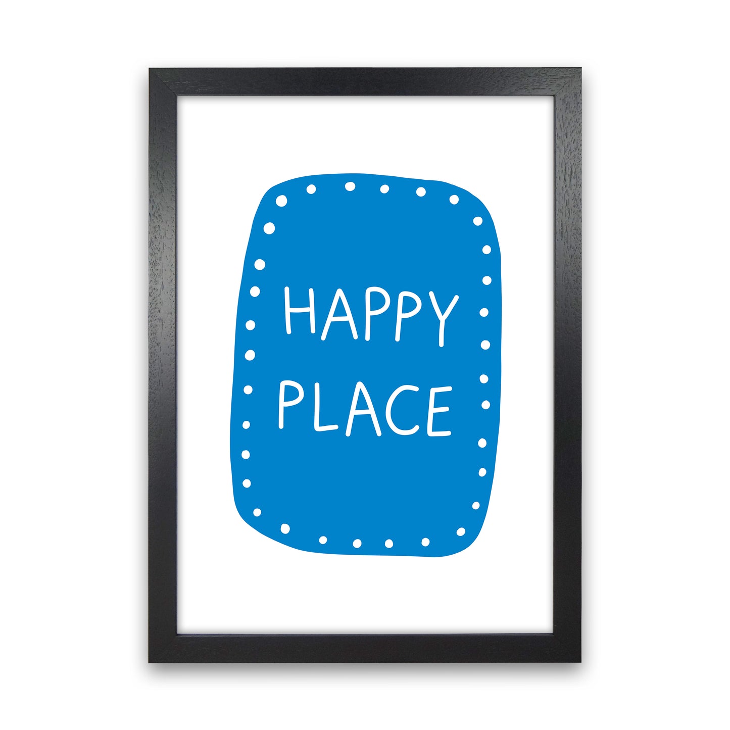Happy Place Blue Super Scandi Art Print by Pixy Paper Black Grain