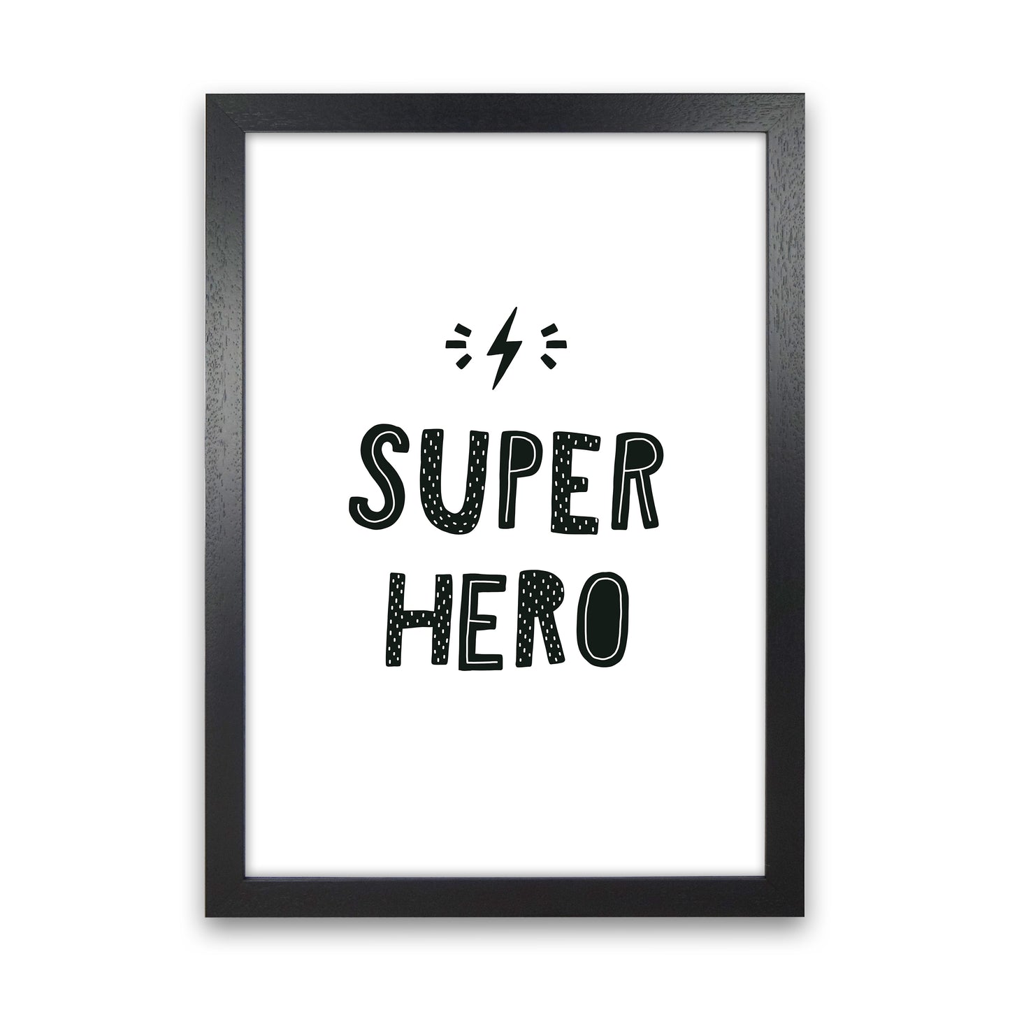 Super Hero Black Super Scandi Art Print by Pixy Paper Black Grain