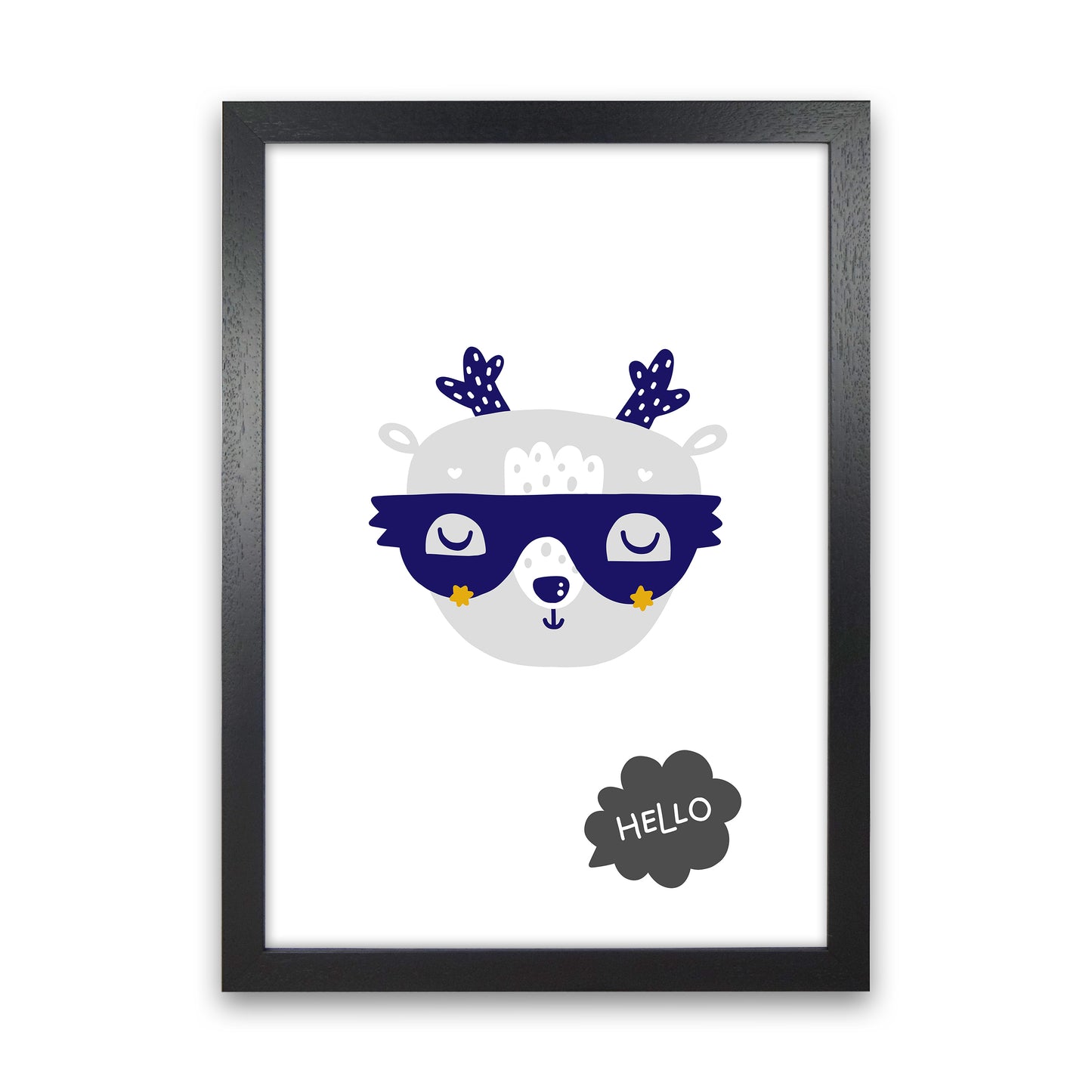 Hello Animal Navy Uper Scandi Art Print by Pixy Paper Black Grain