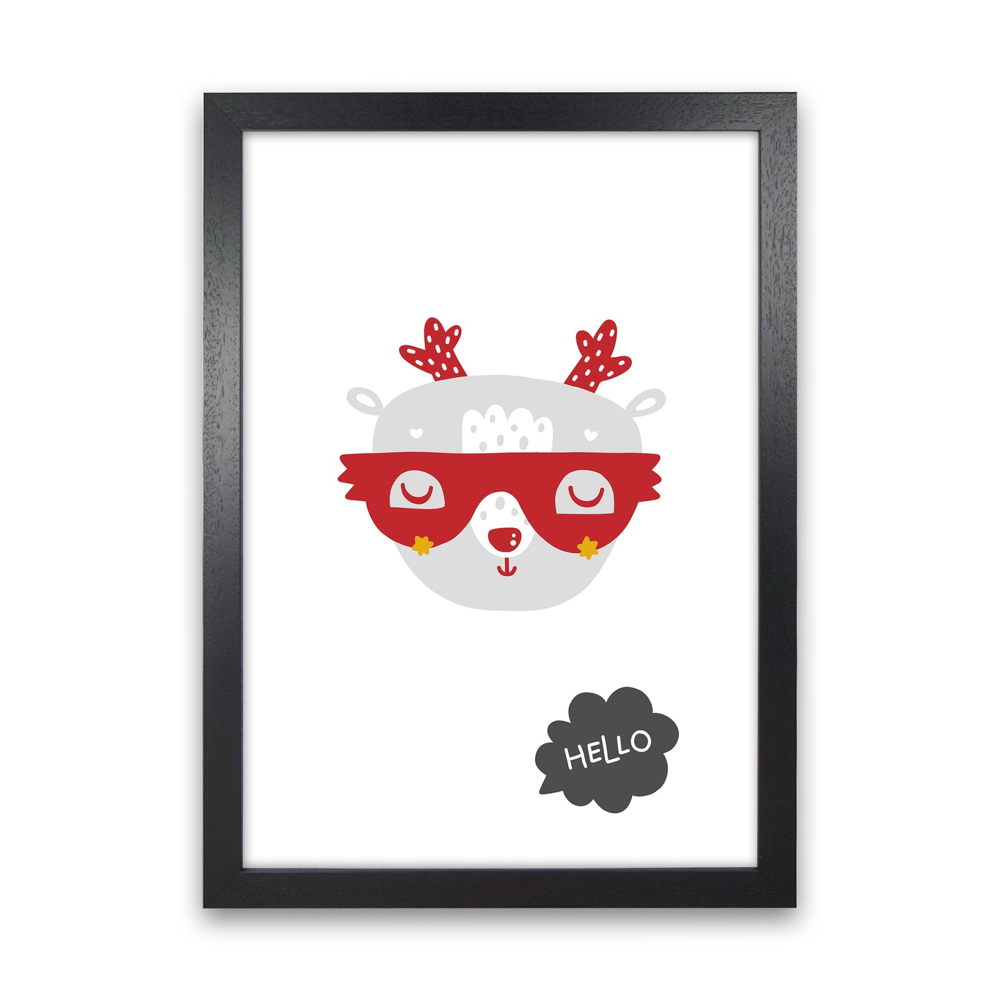 Hello Animal Red Super Scandi Art Print by Pixy Paper Black Grain