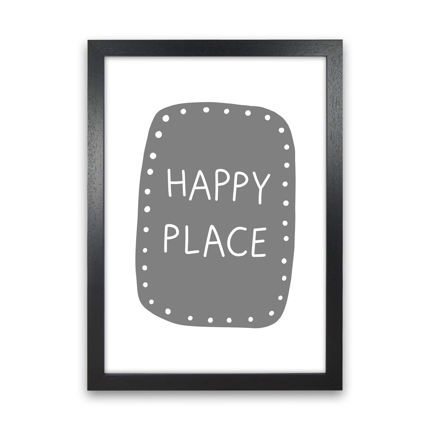 Happy Place Super Scandi Grey Art Print by Pixy Paper Black Grain