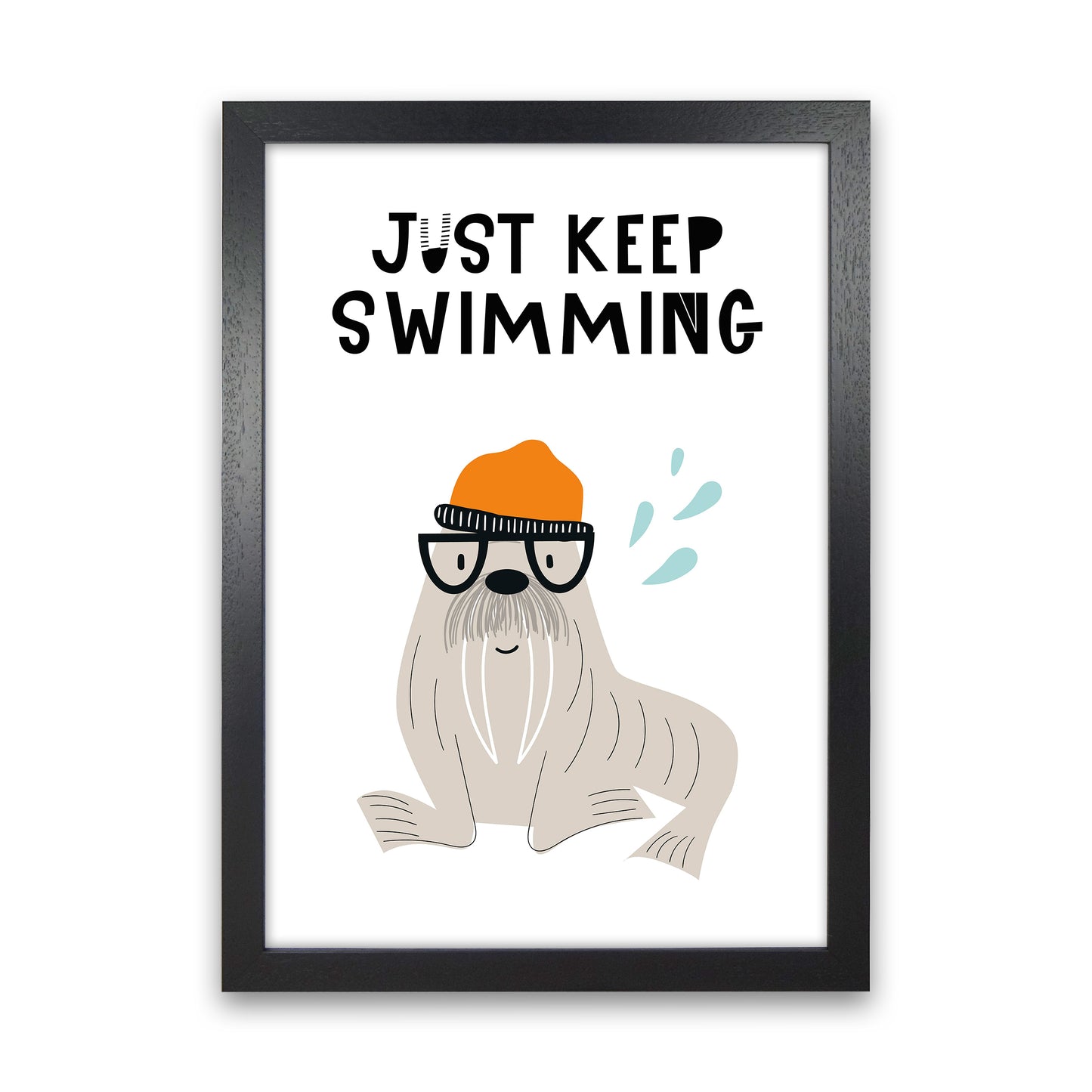 Just Keep Swimming Animal Pop Art Print by Pixy Paper Black Grain