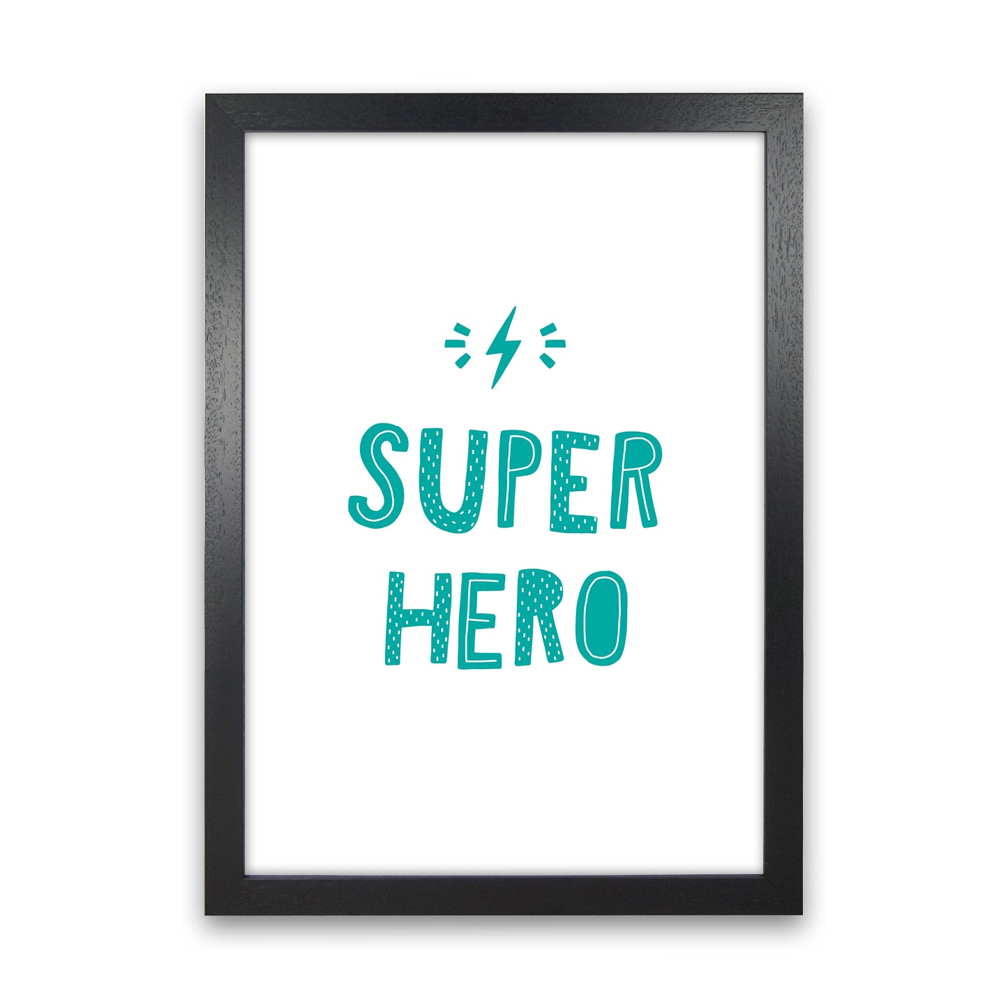 Super Hero Teal Super Scandi Art Print by Pixy Paper Black Grain