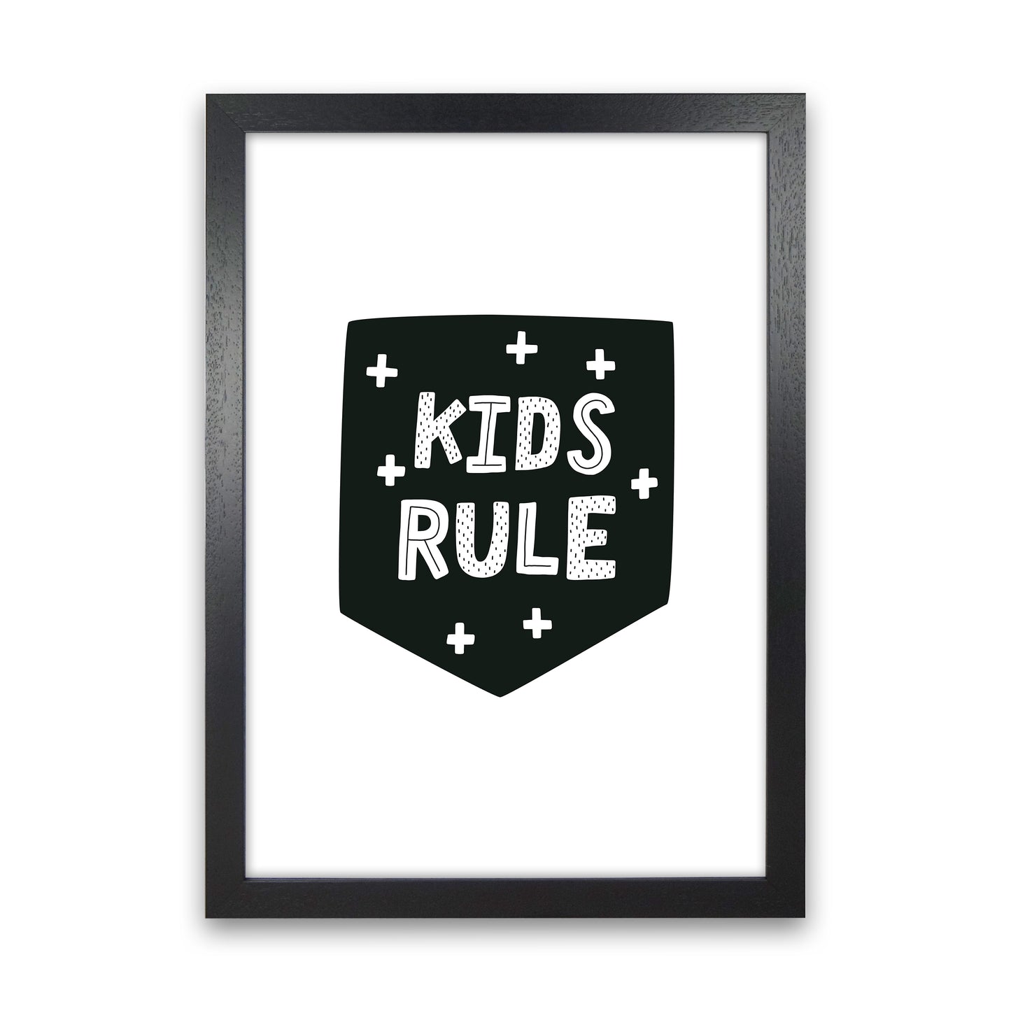 Kids Rule Black Super Scandi Art Print by Pixy Paper Black Grain