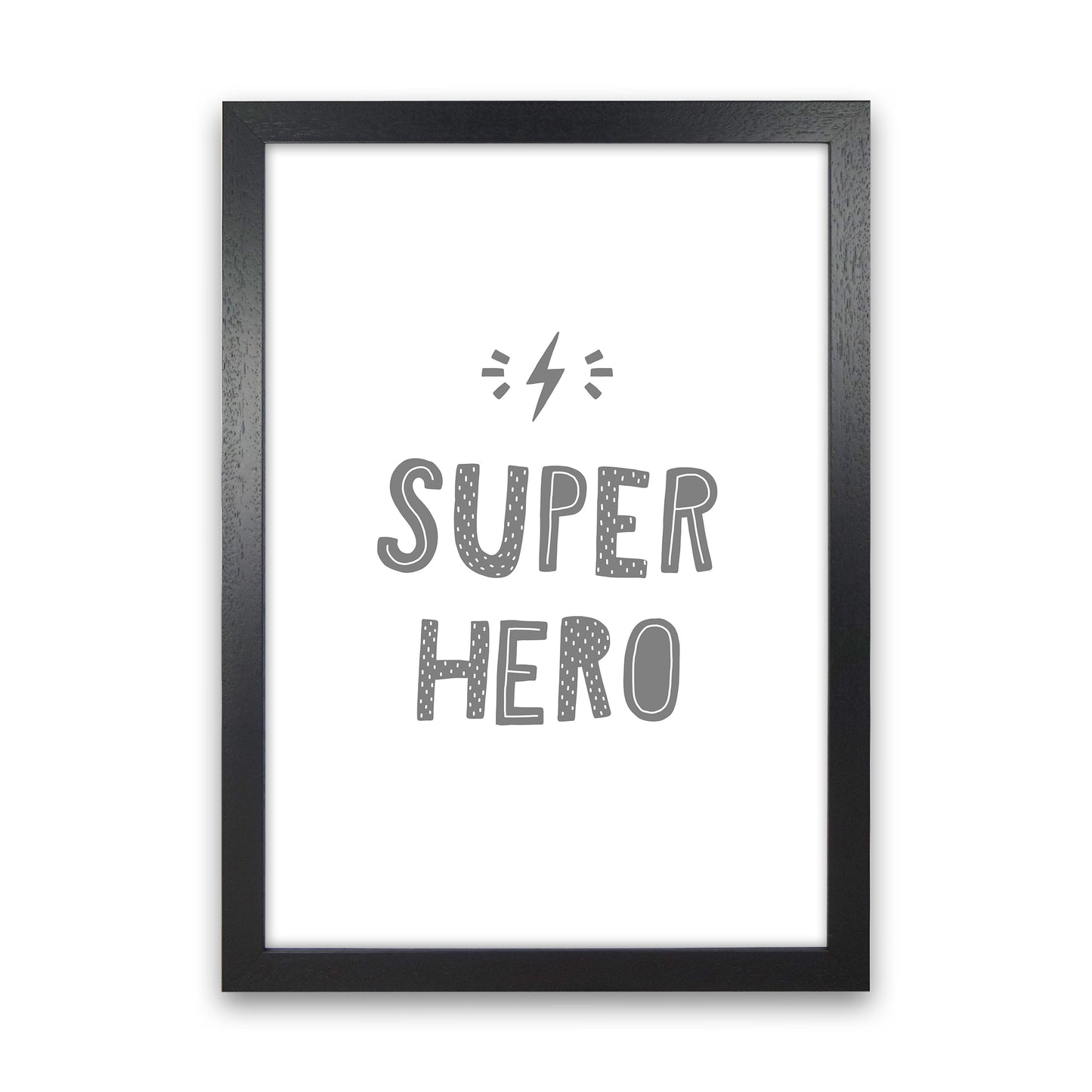 Super Hero Grey Super Scandi Art Print by Pixy Paper Black Grain
