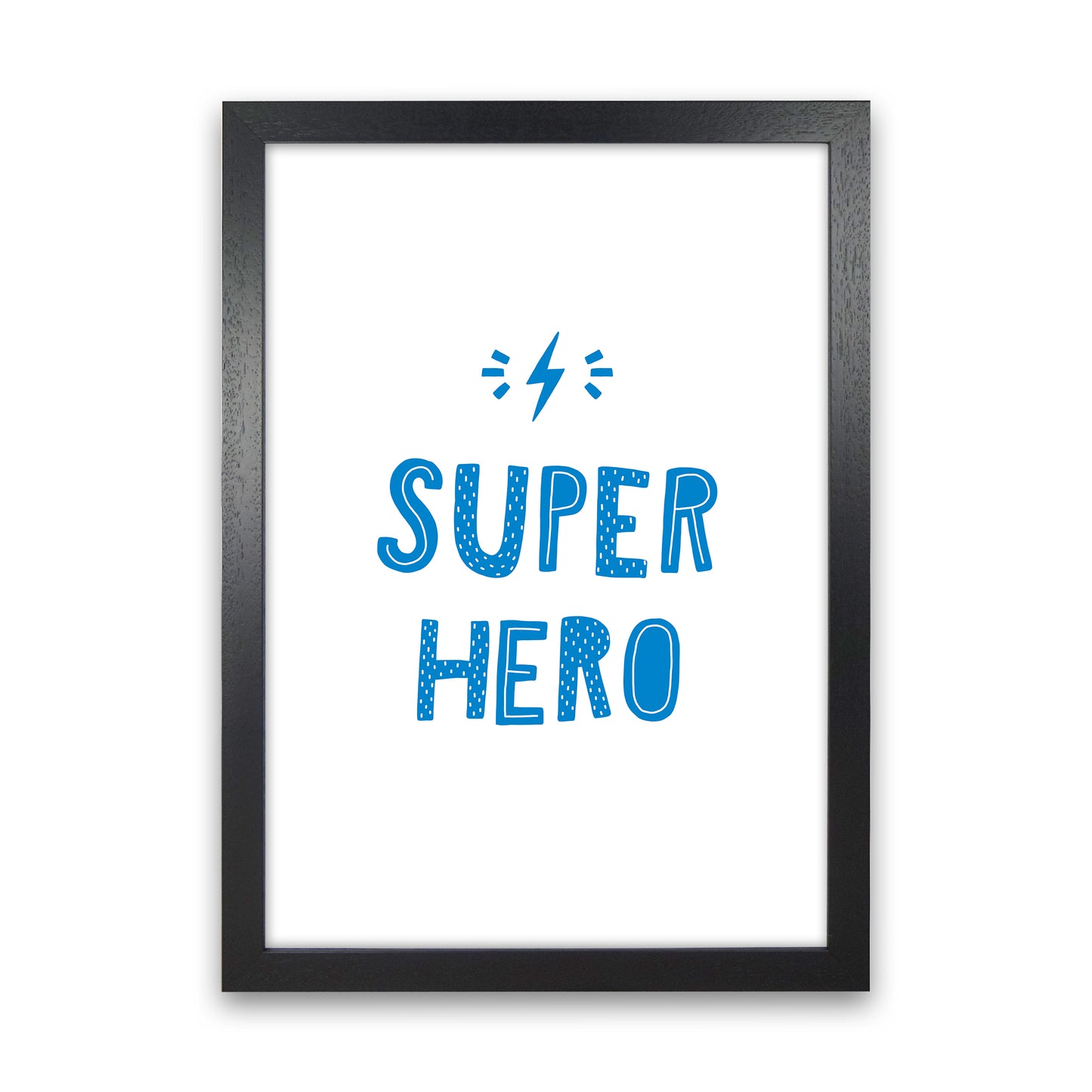 Super Hero Blue Super Scandi Art Print by Pixy Paper Black Grain
