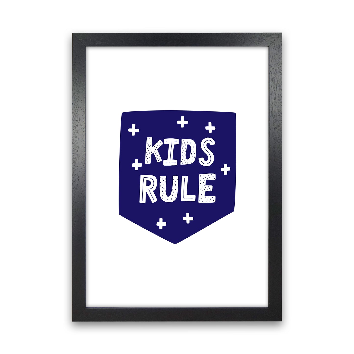 Kids Rule Navy Super Scandi Art Print by Pixy Paper Black Grain
