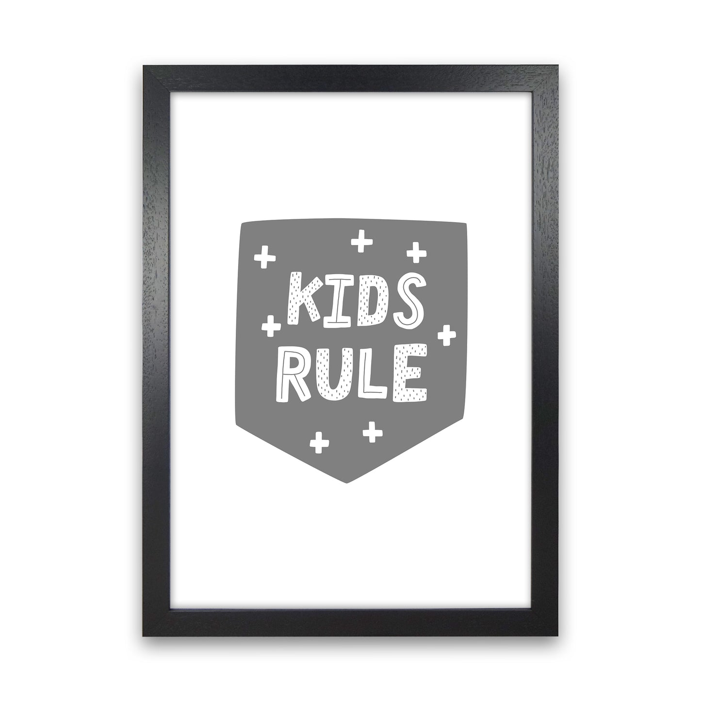 Kids Rule Super Scandi Grey Art Print by Pixy Paper Black Grain