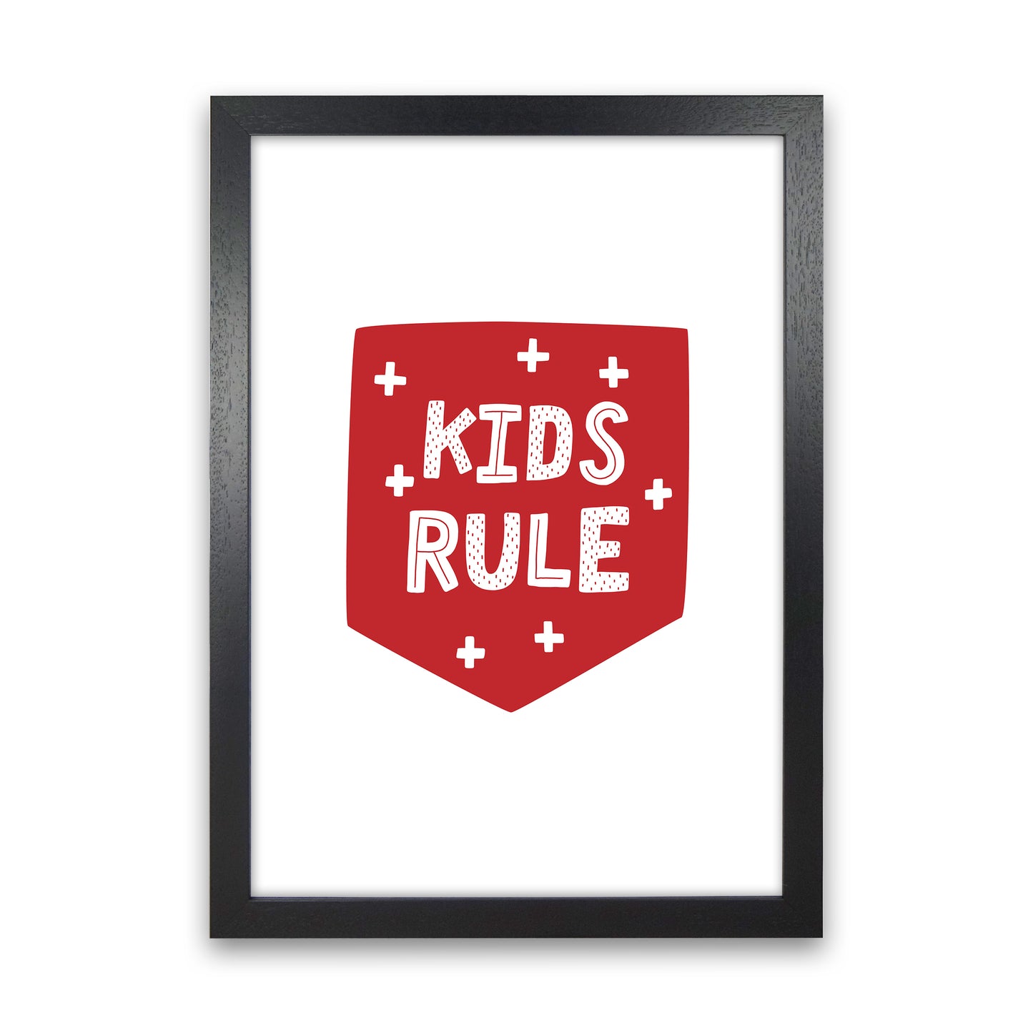 Kids Rule Red Super Scandi Art Print by Pixy Paper Black Grain