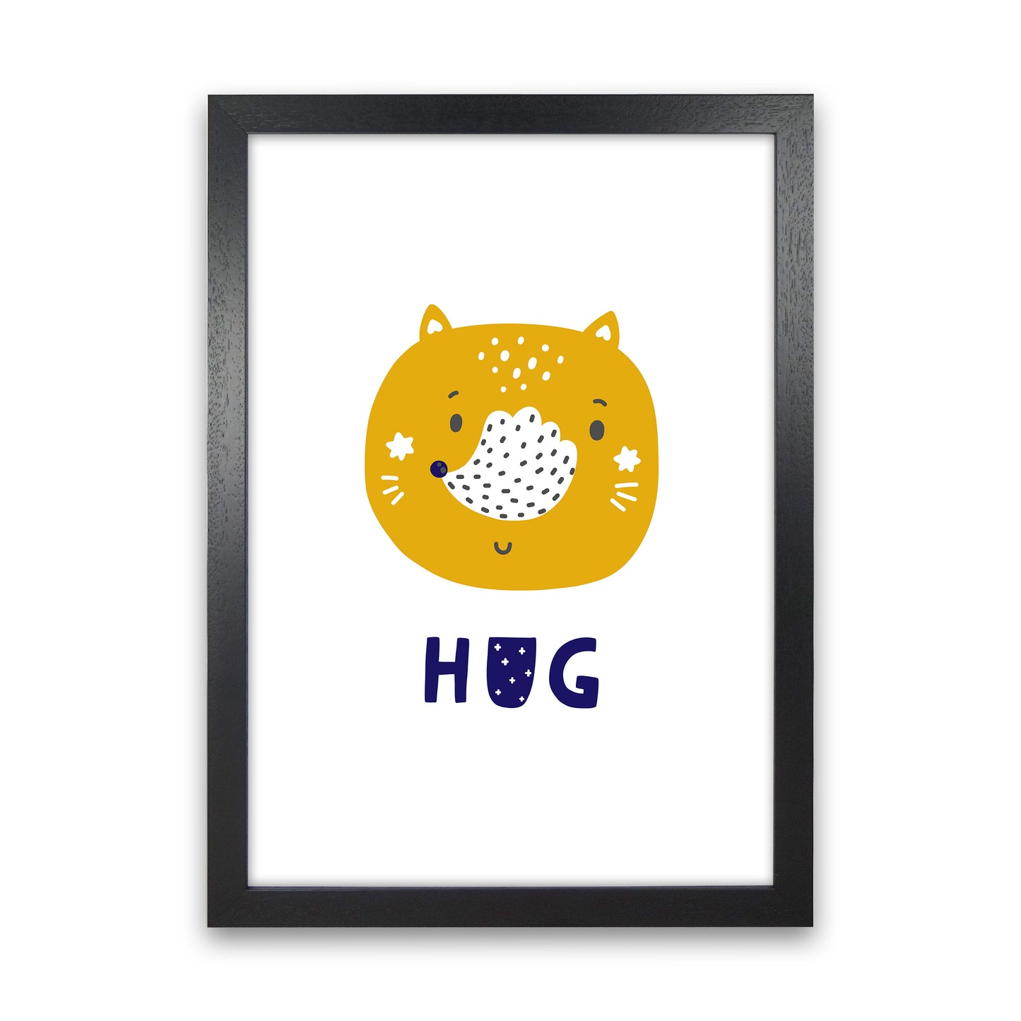 Fox Hug Navy Super Scandi Art Print by Pixy Paper Black Grain