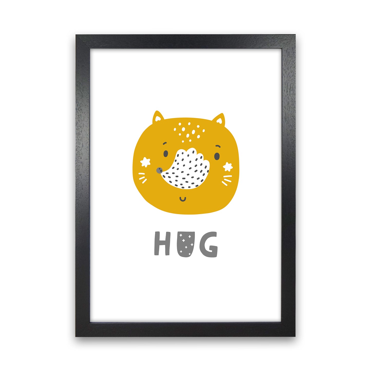 Fox Hug Super Scandi Grey Art Print by Pixy Paper Black Grain