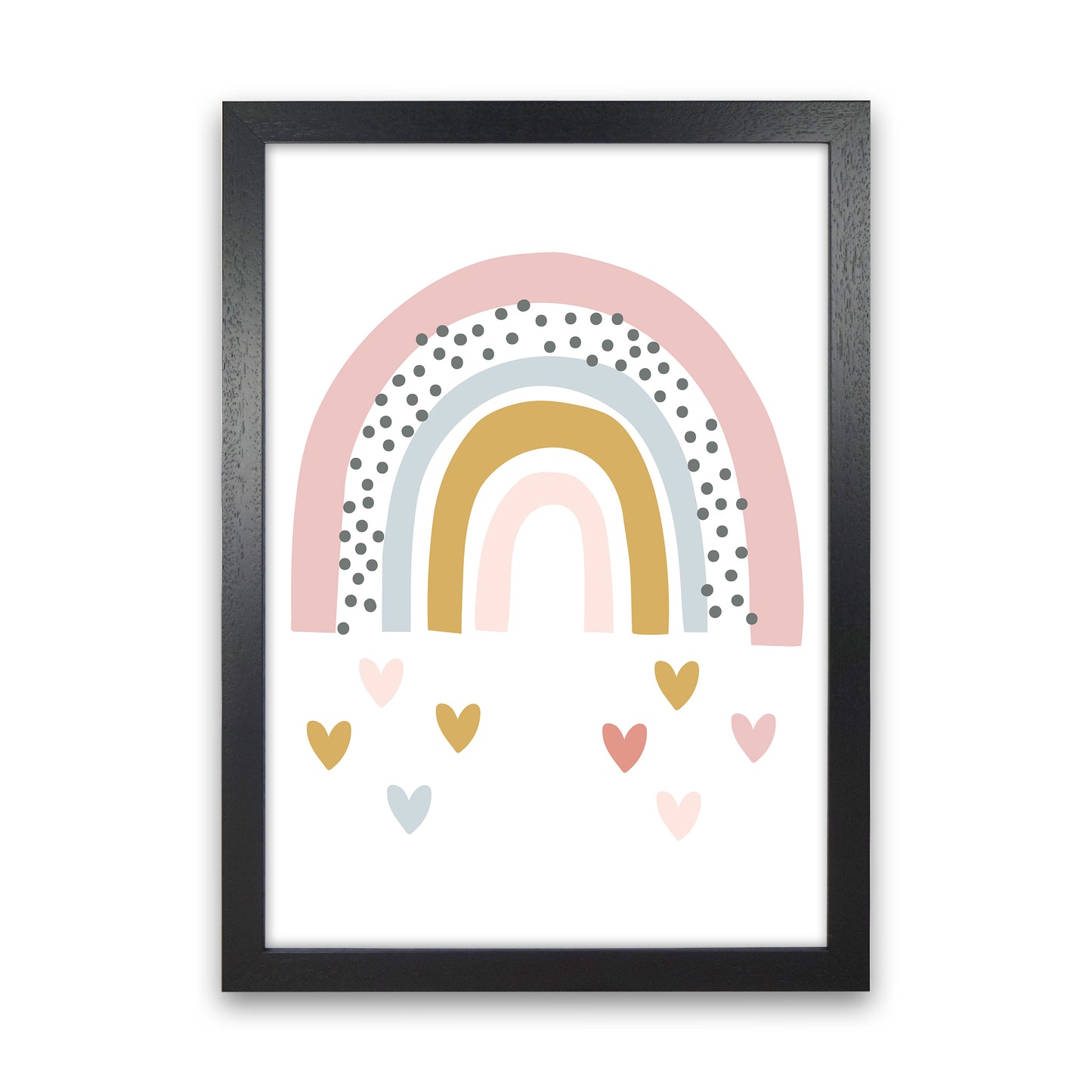 Rainbow With Heart Drops Art Print by Pixy Paper Black Grain