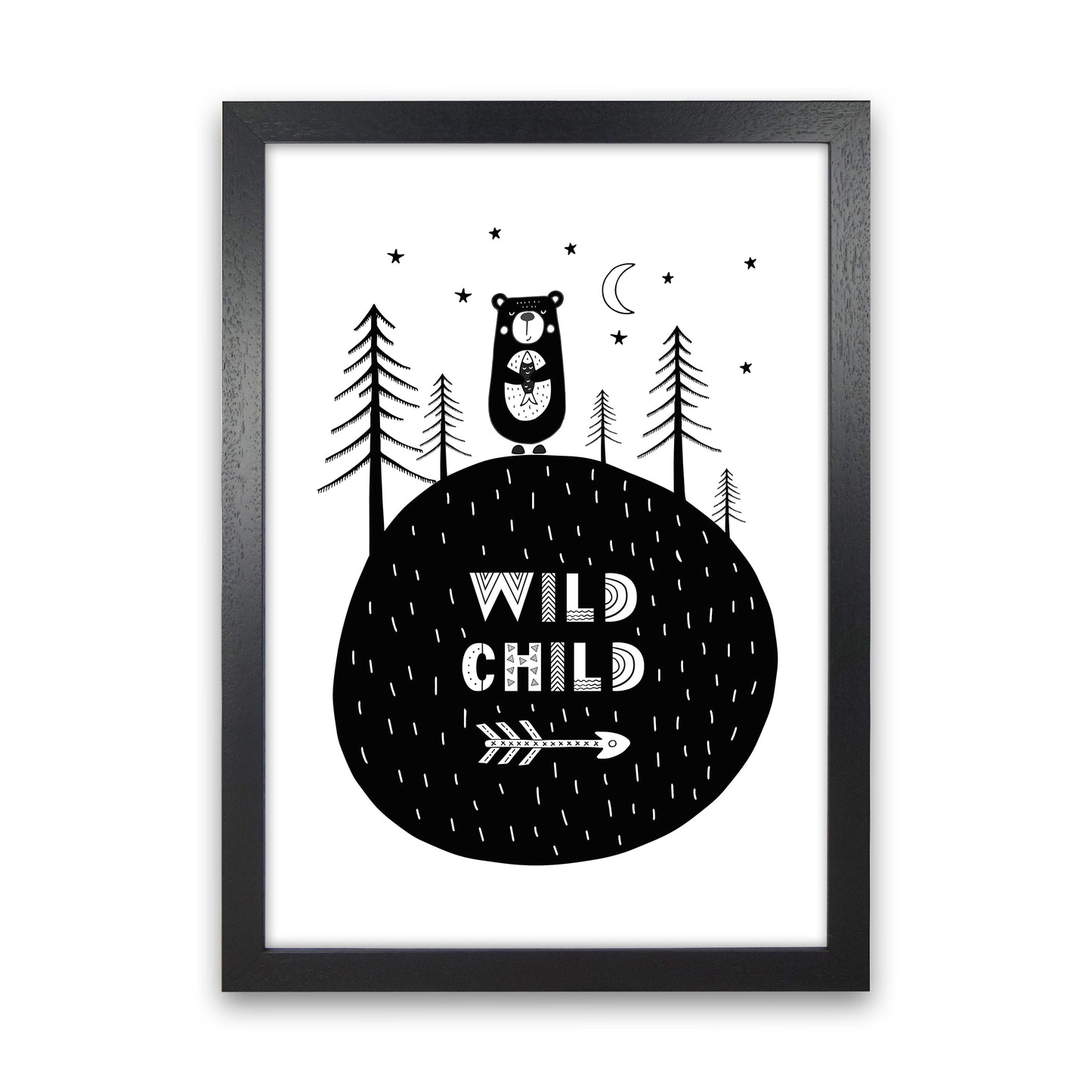Wild Child Forest Bear Art Print by Pixy Paper Black Grain