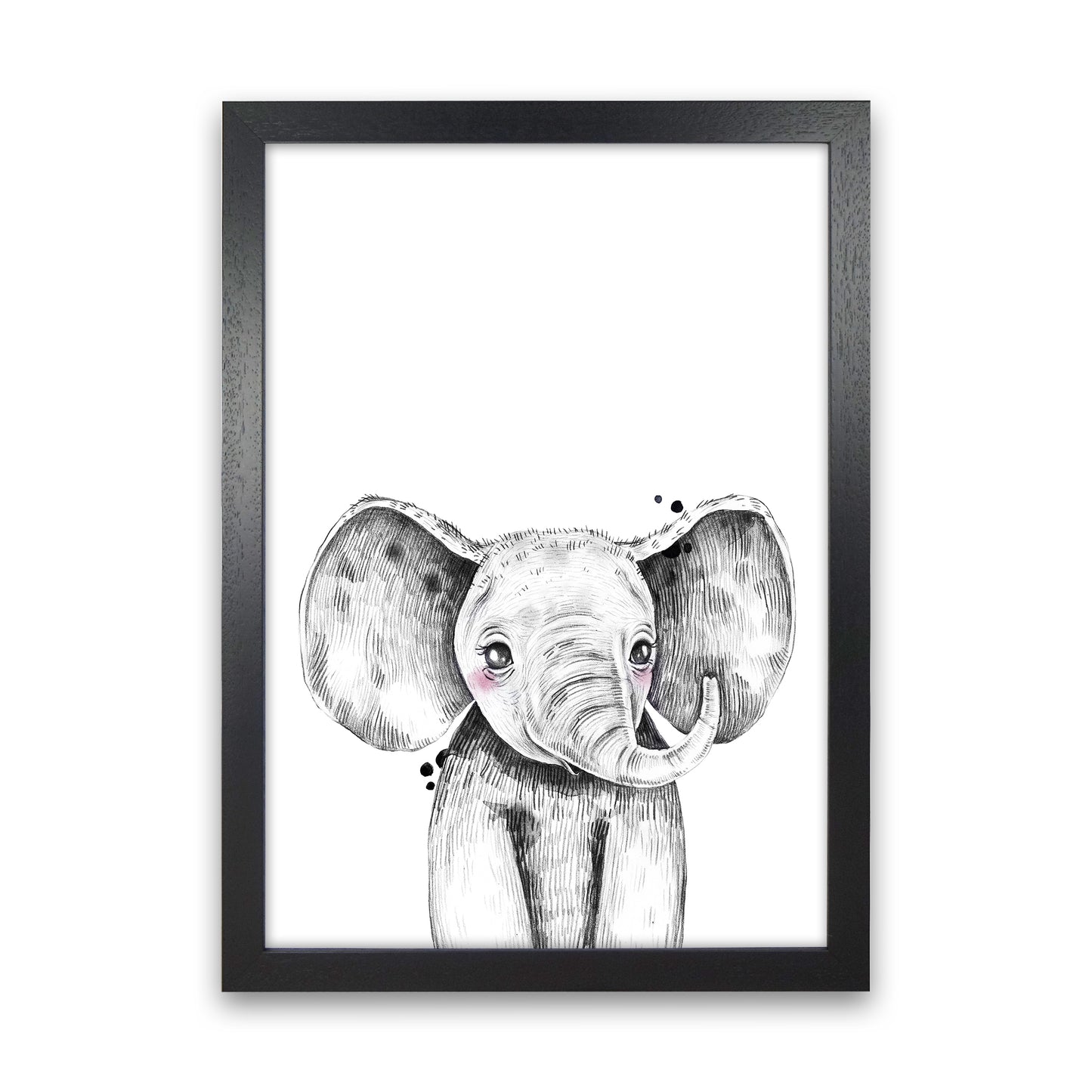 Safari Babies Elephant Art Print by Pixy Paper Black Grain