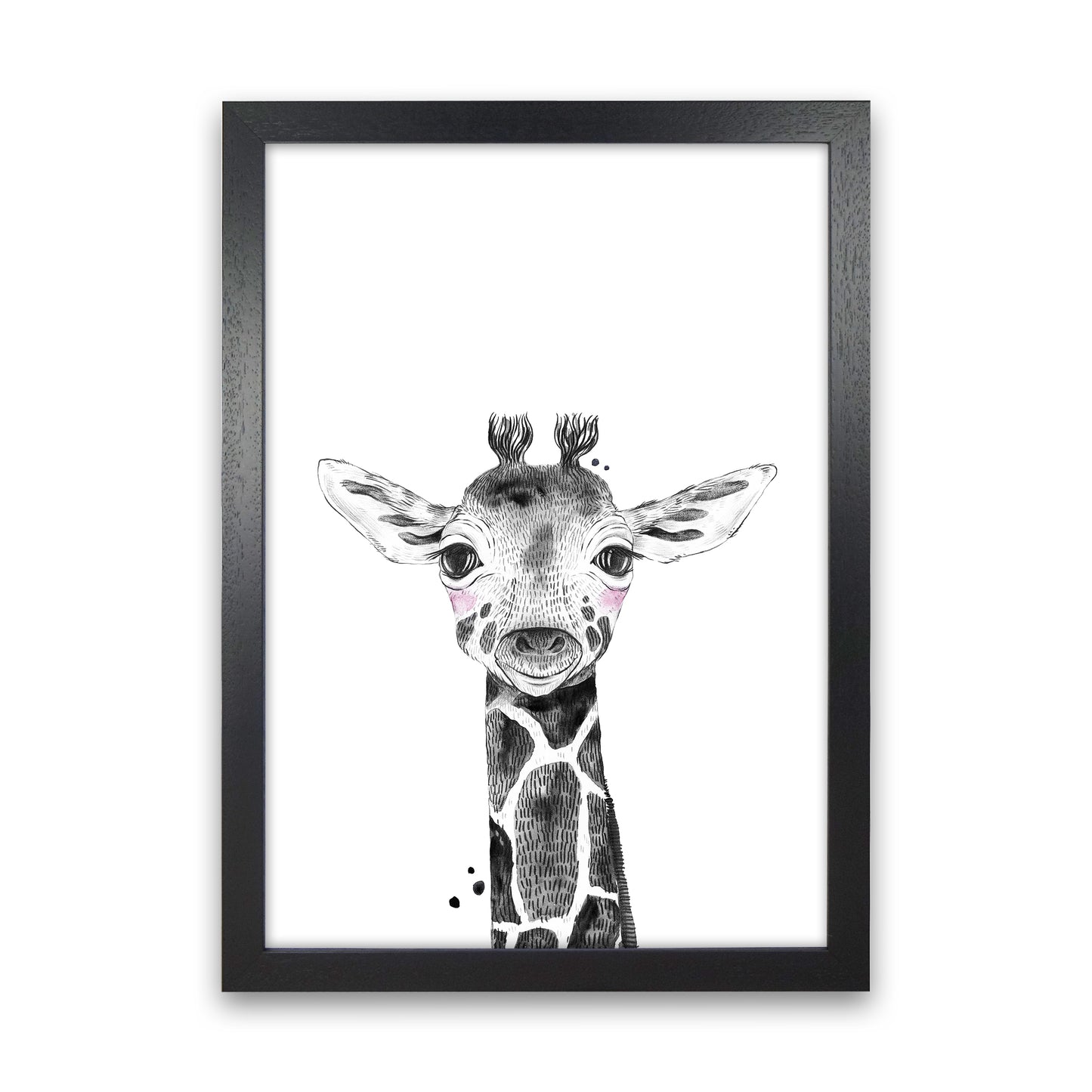 Safari Babies Giraffe Art Print by Pixy Paper Black Grain