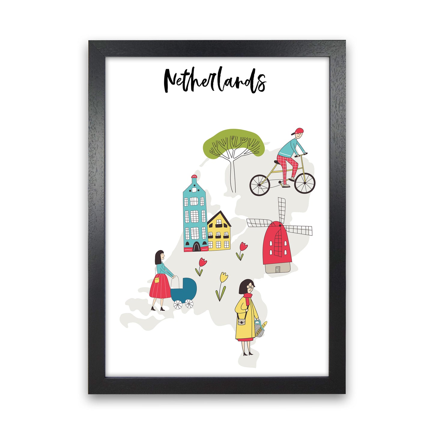 Netherlands Map Art Print by Pixy Paper Black Grain