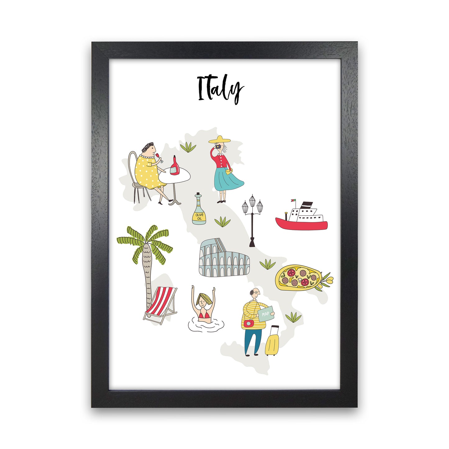 Italy Map Art Print by Pixy Paper Black Grain