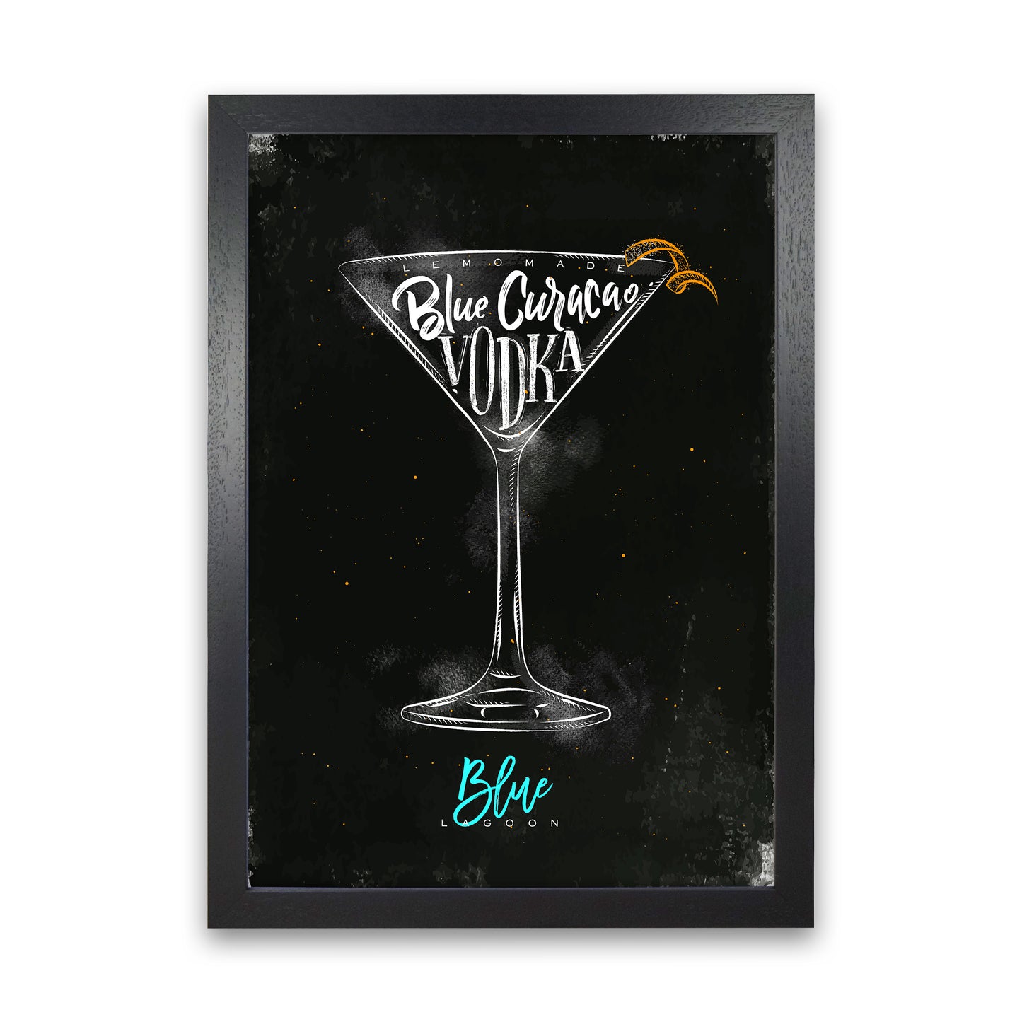 Blue Lagoon Cocktail Black Art Print by Pixy Paper Black Grain