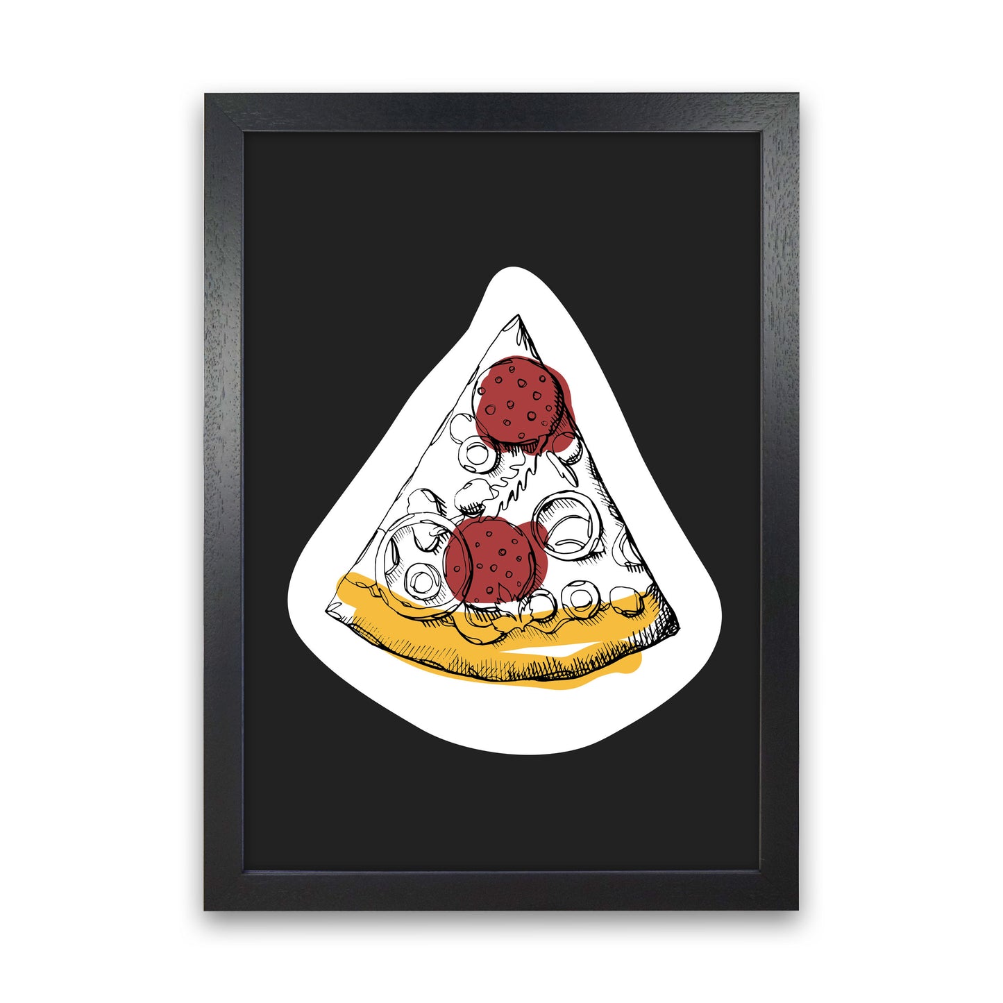 Kitchen Pop Pizza Off Black Art Print by Pixy Paper Black Grain