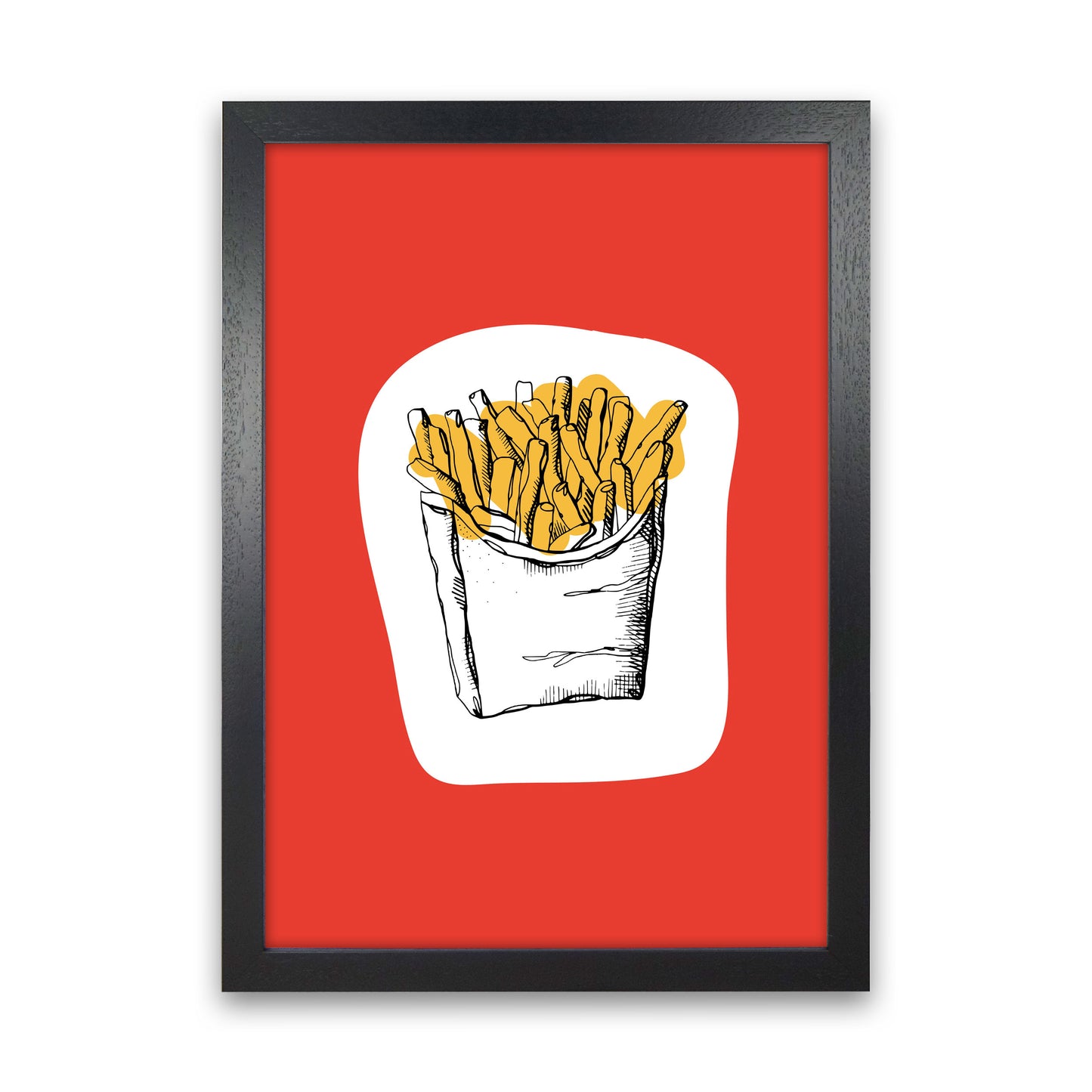 Kitchen Pop Fries Red Art Print by Pixy Paper Black Grain