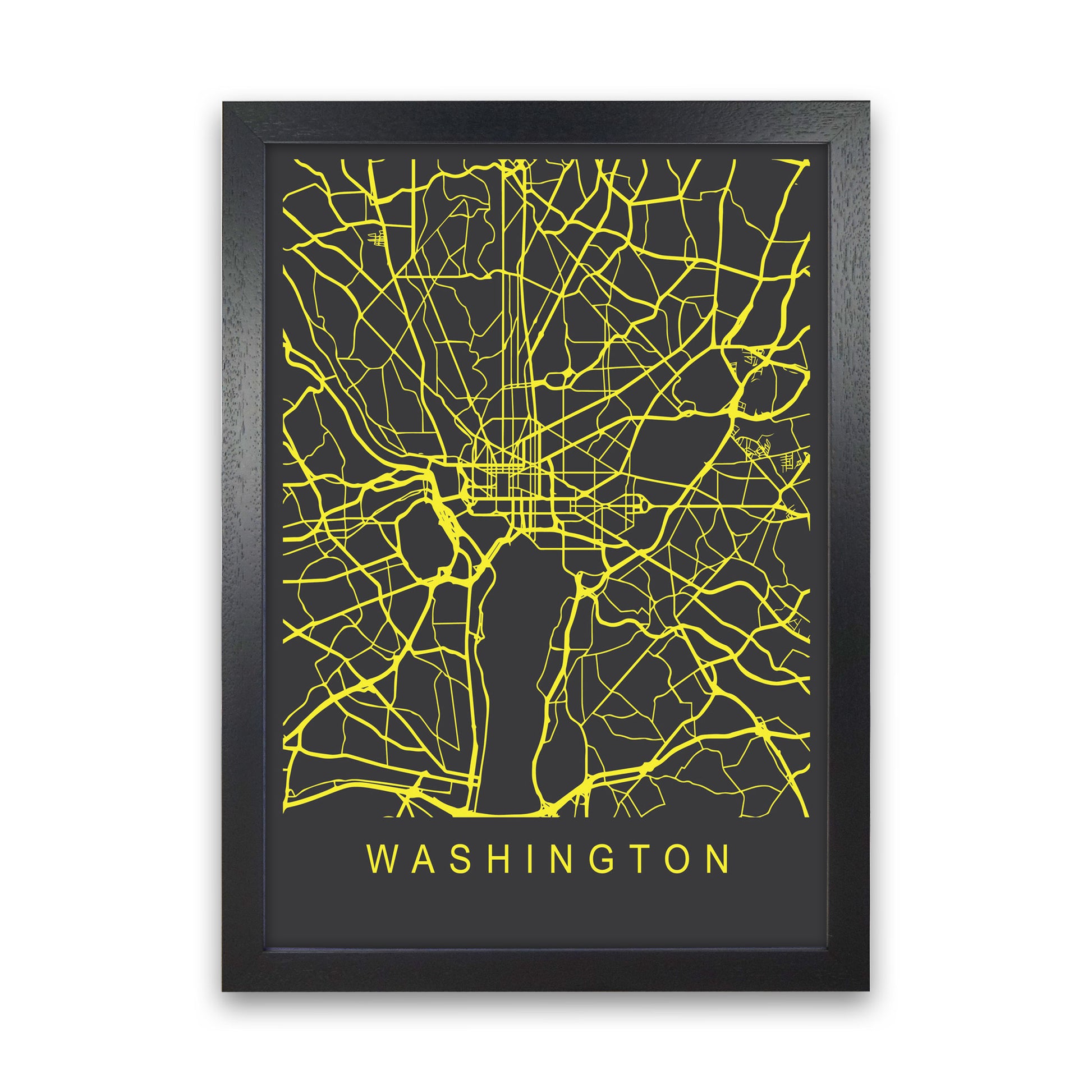Washington Map Neon Art Print by Pixy Paper Black Grain