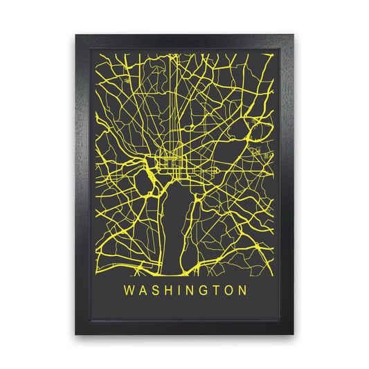 Washington Map Neon Art Print by Pixy Paper Black Grain