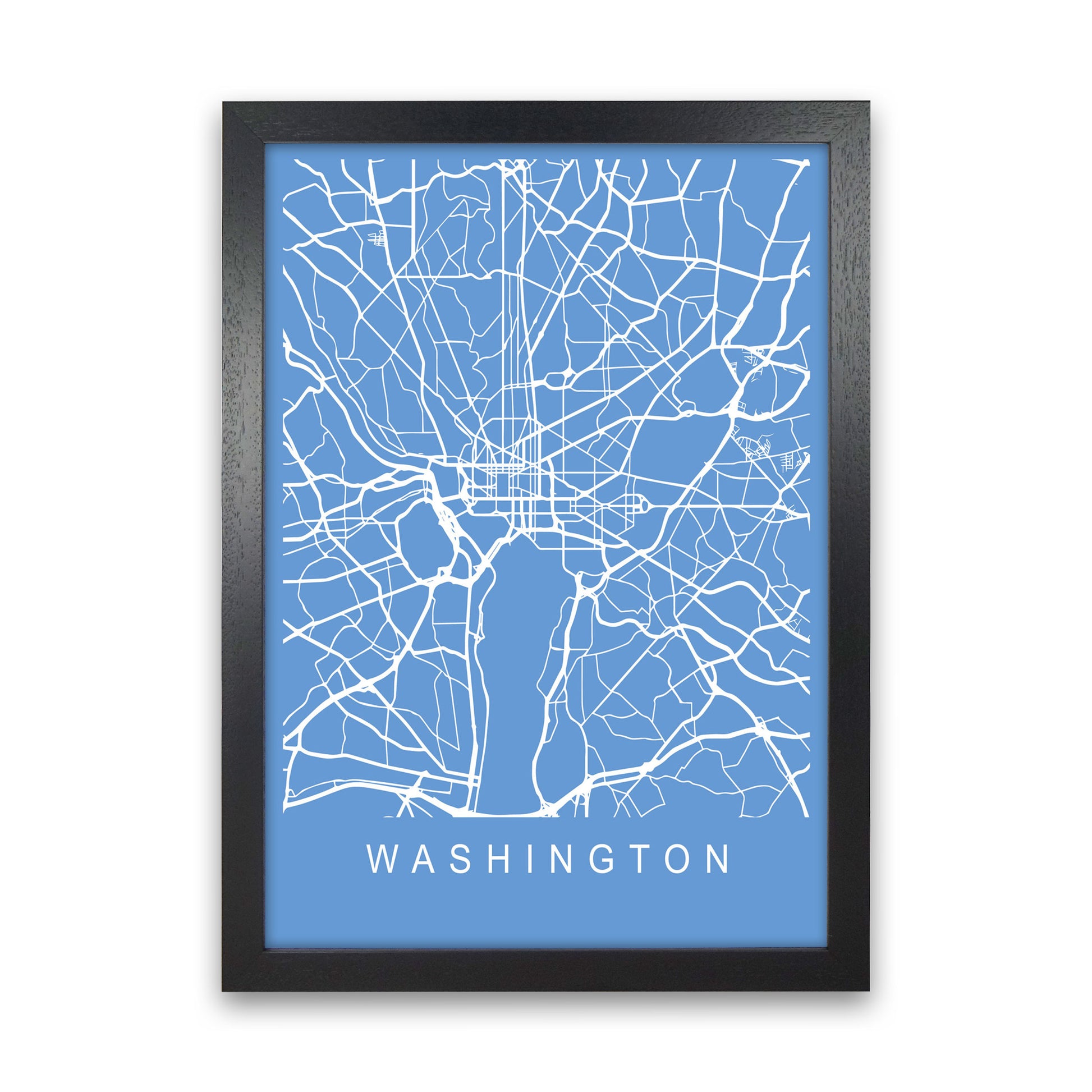 Washington Map Blueprint Art Print by Pixy Paper Black Grain