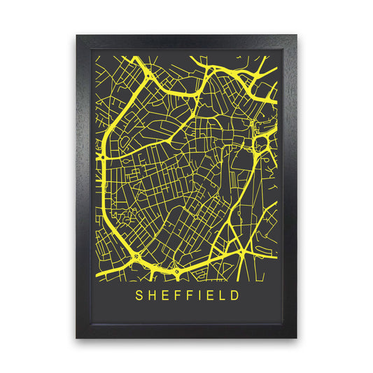 Sheffield Map Neon Art Print by Pixy Paper Black Grain