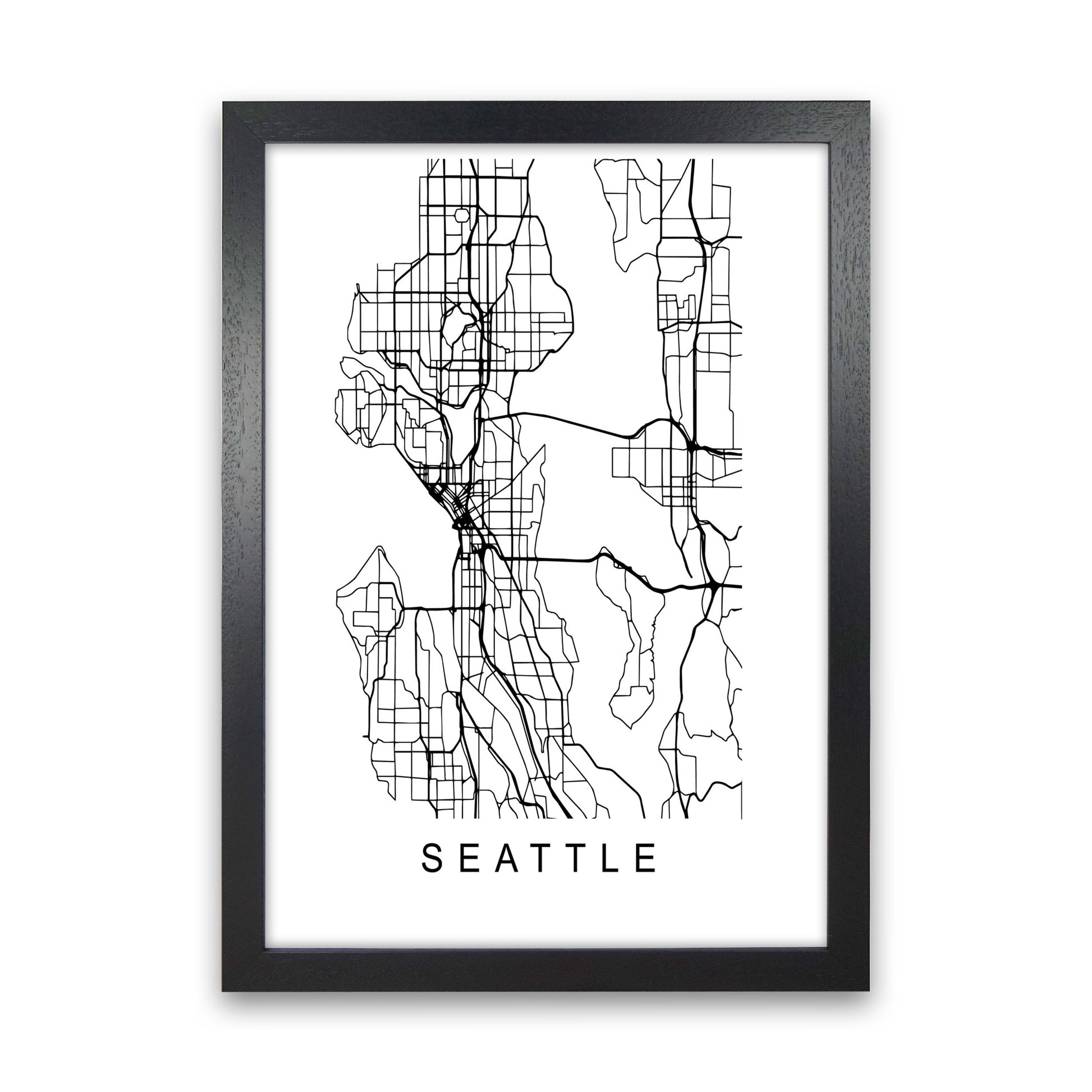 Seattle Map Art Print by Pixy Paper Black Grain