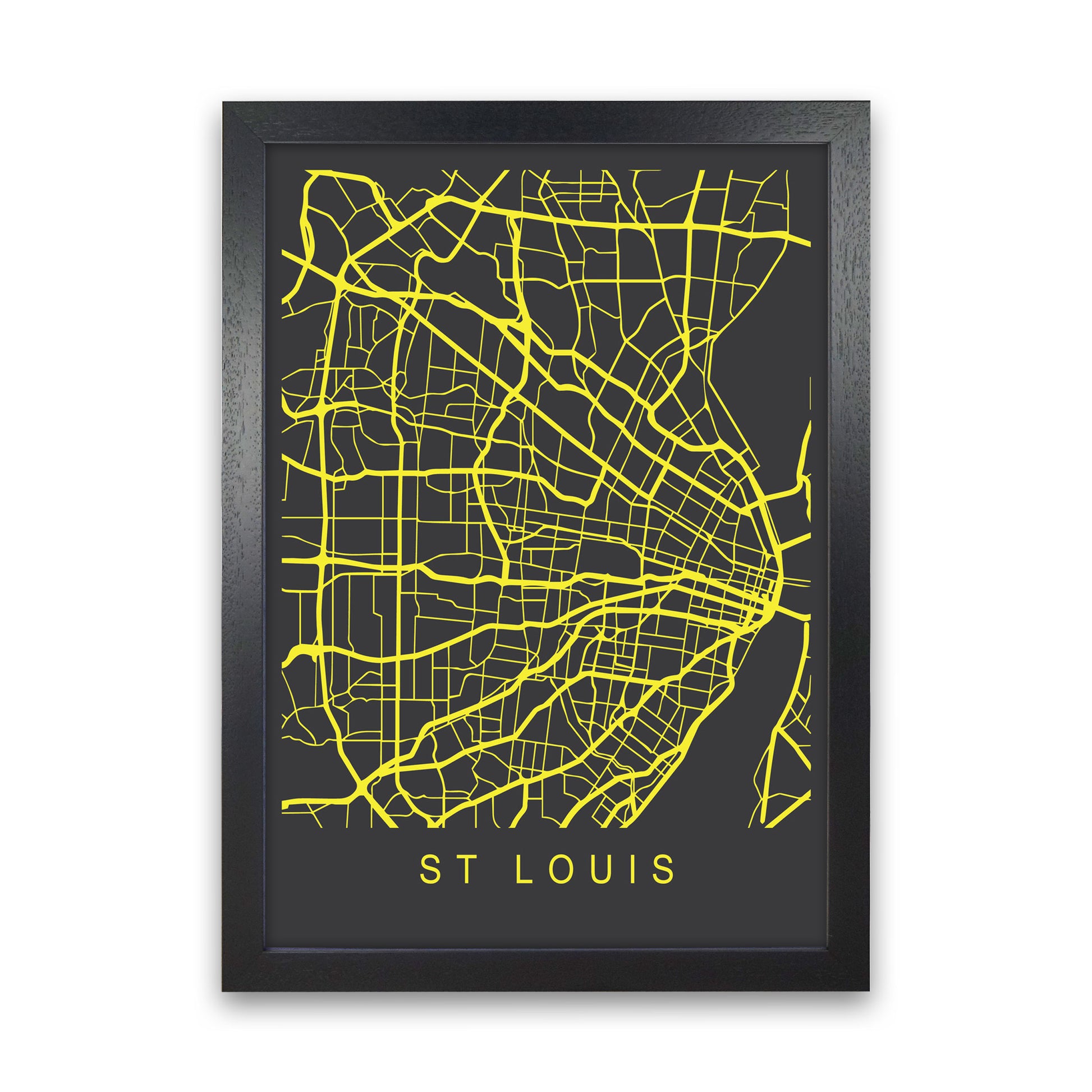St Louis Map Neon Art Print by Pixy Paper Black Grain