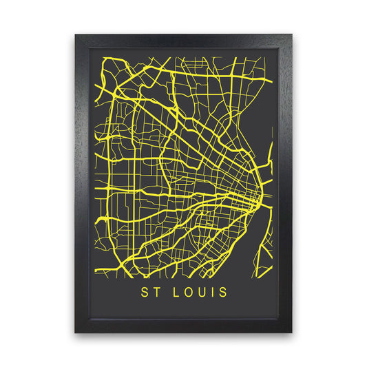 St Louis Map Neon Art Print by Pixy Paper Black Grain