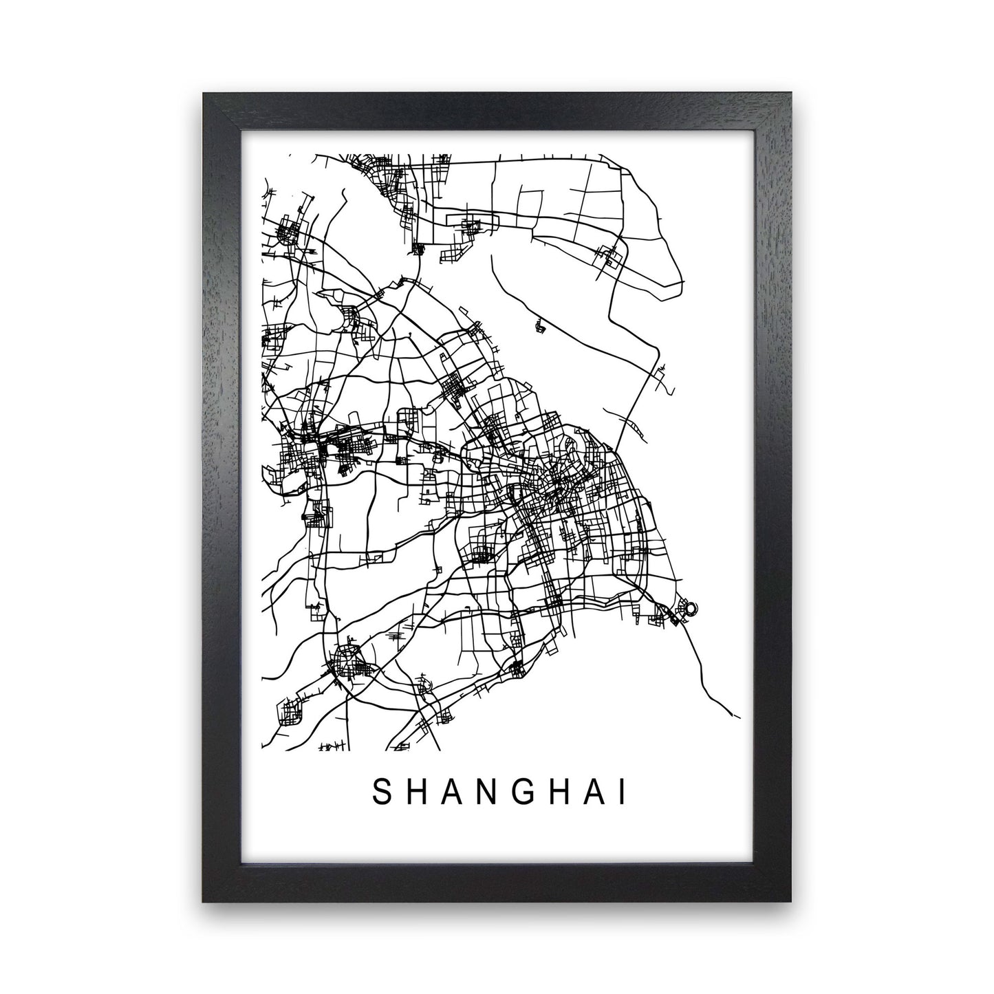 Shanghai Map Art Print by Pixy Paper Black Grain