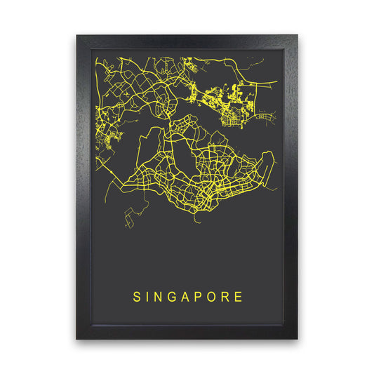 Singapore Map Neon Art Print by Pixy Paper Black Grain