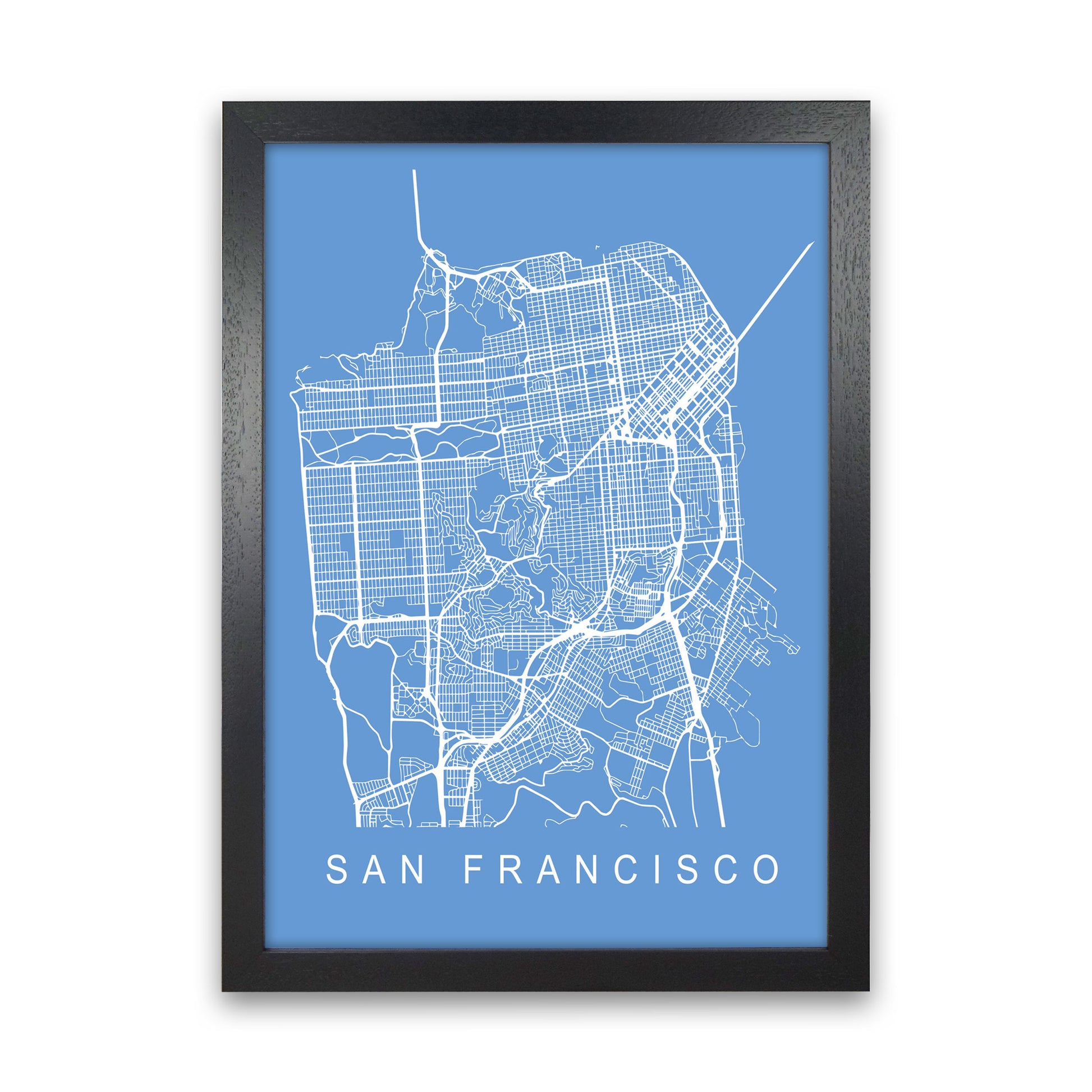 San Francisco Map Blueprint Art Print by Pixy Paper Black Grain