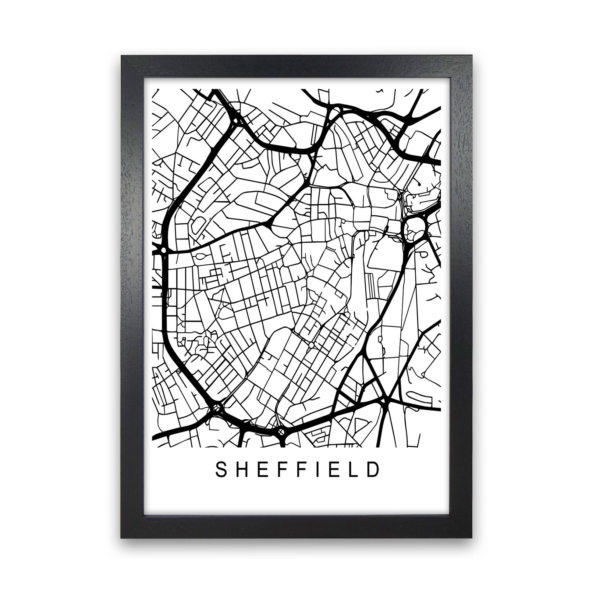 Sheffield Map Art Print by Pixy Paper Black Grain