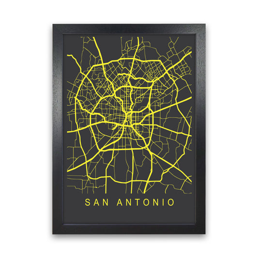 San Antonio Map Neon Art Print by Pixy Paper Black Grain