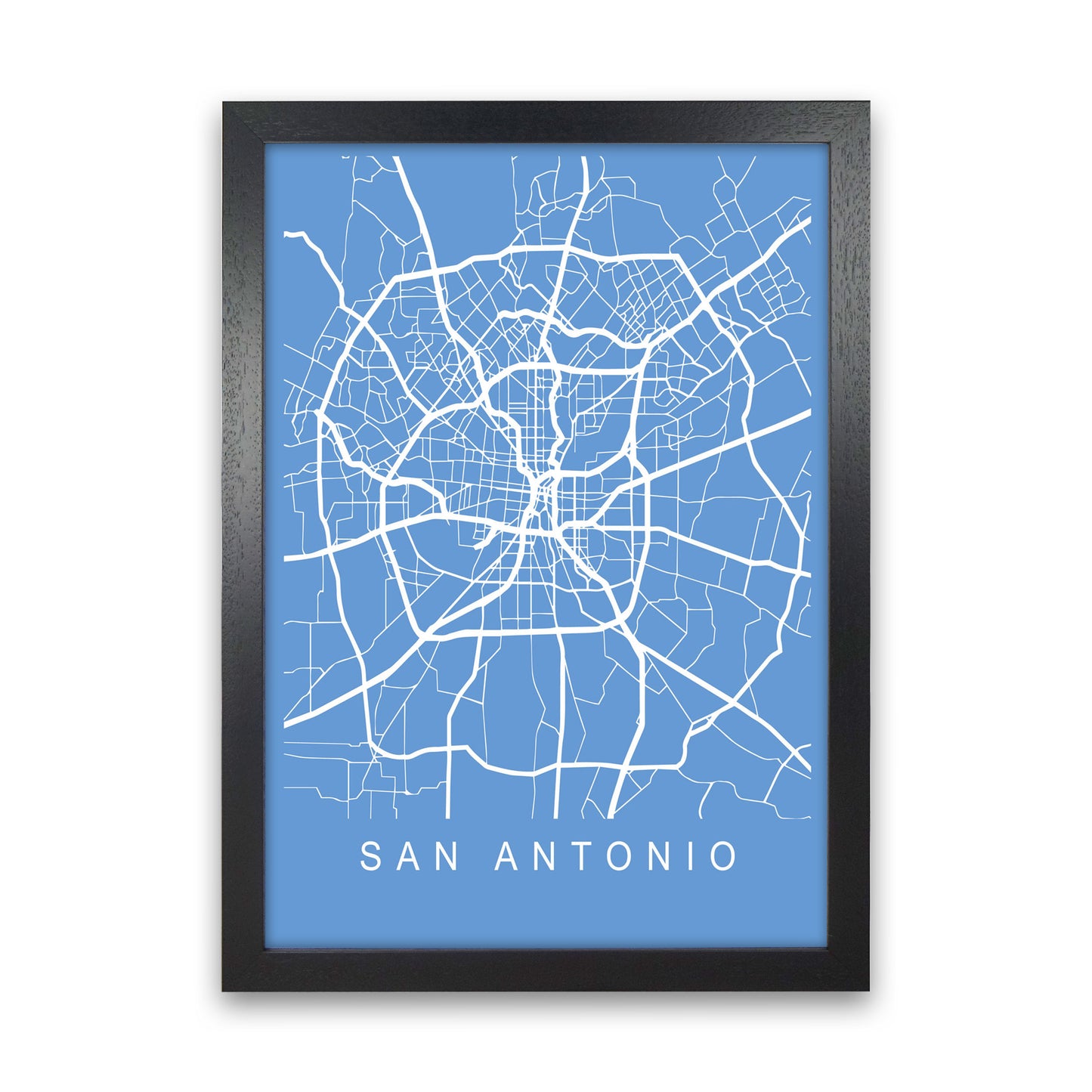San Antonio Map Blueprint Art Print by Pixy Paper Black Grain