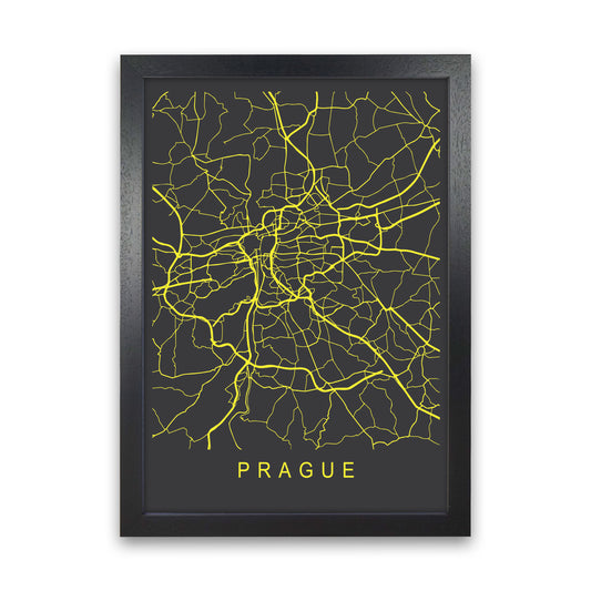 Prague Map Neon Art Print by Pixy Paper Black Grain