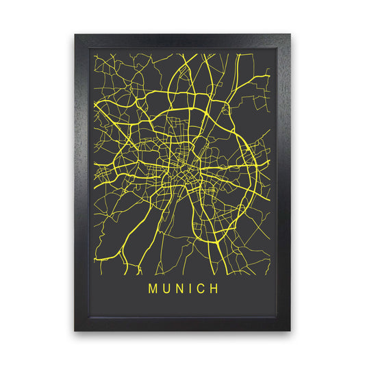 Munich Map Neon Art Print by Pixy Paper Black Grain