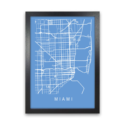 Miami Map Blueprint Art Print by Pixy Paper Black Grain
