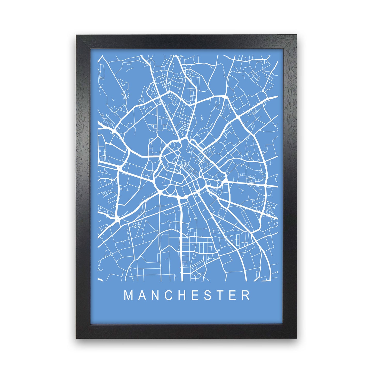 Manchester Map Blueprint Art Print by Pixy Paper Black Grain