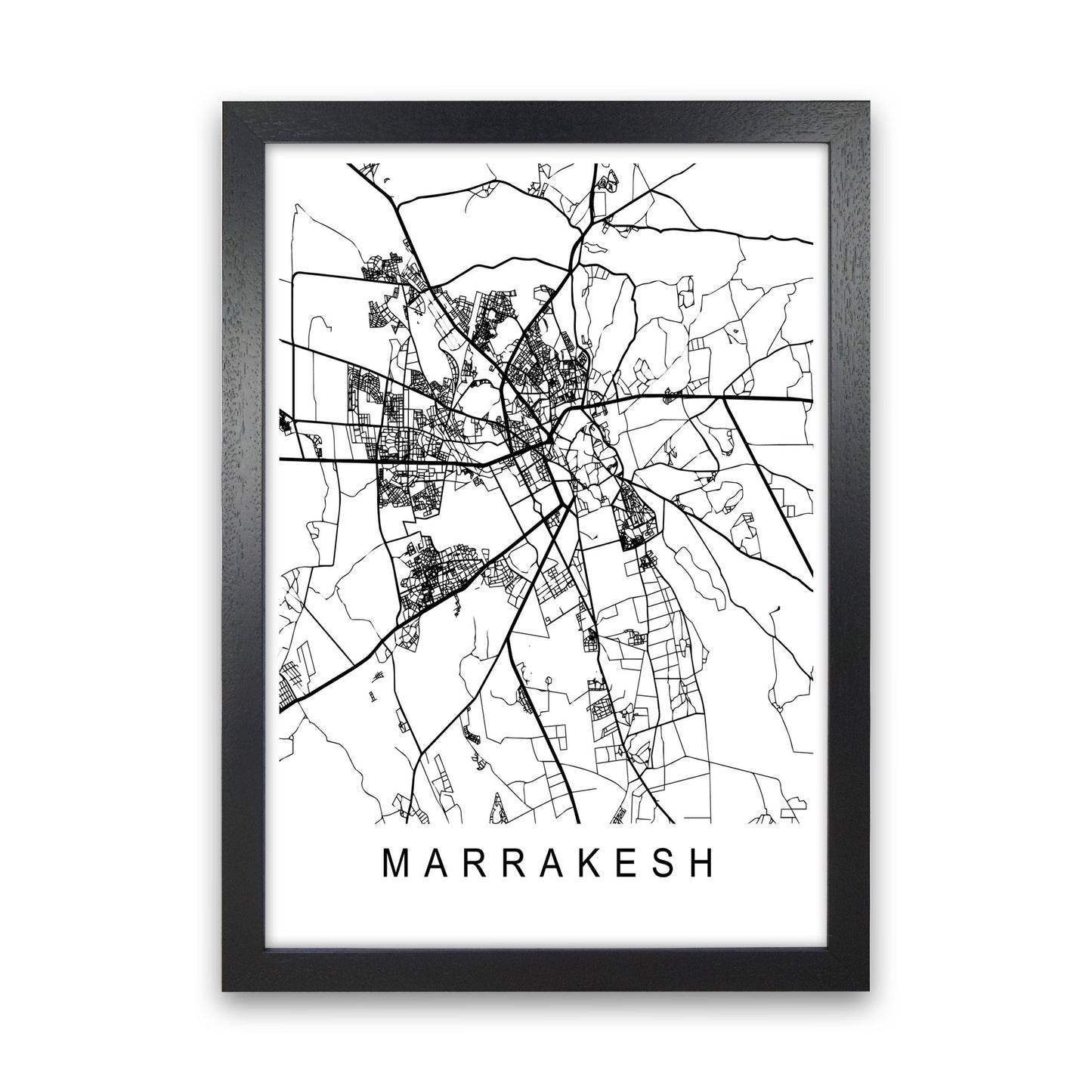 Marrakesh Map Art Print by Pixy Paper Black Grain