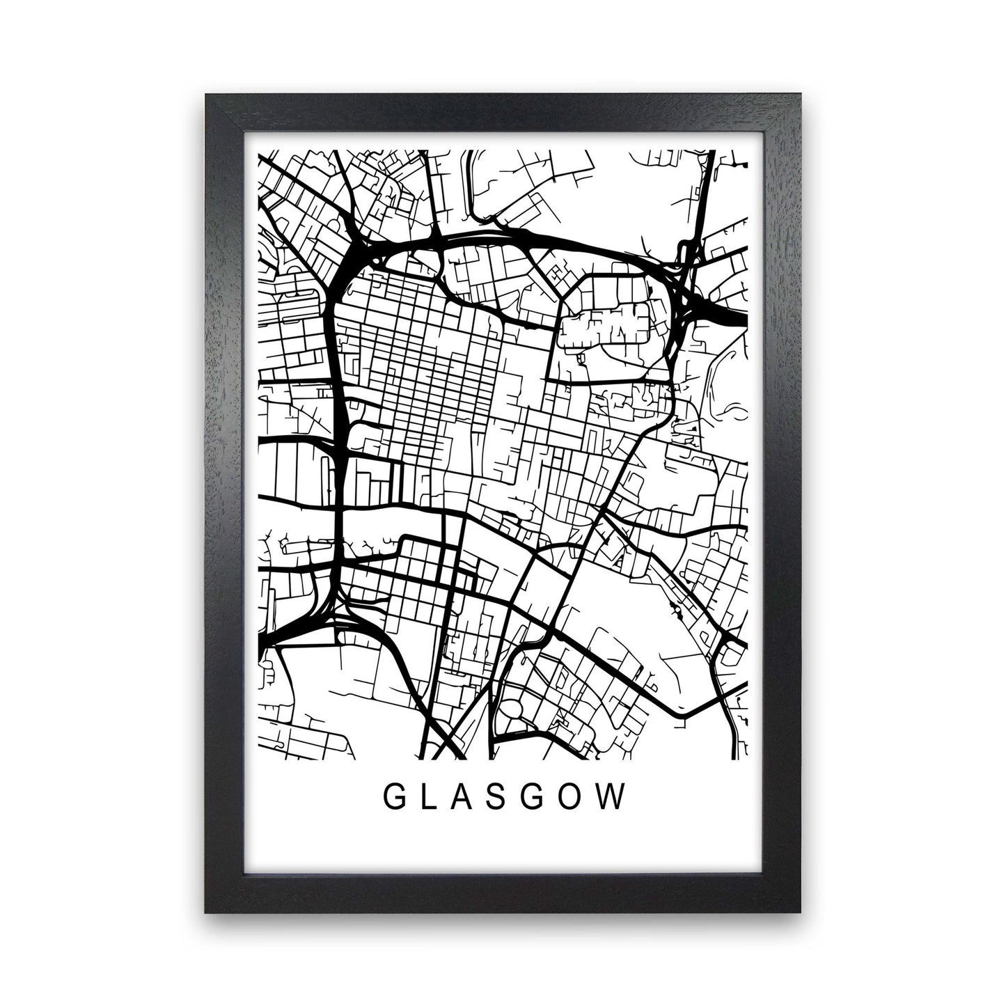 Glasgow Map Art Print by Pixy Paper Black Grain